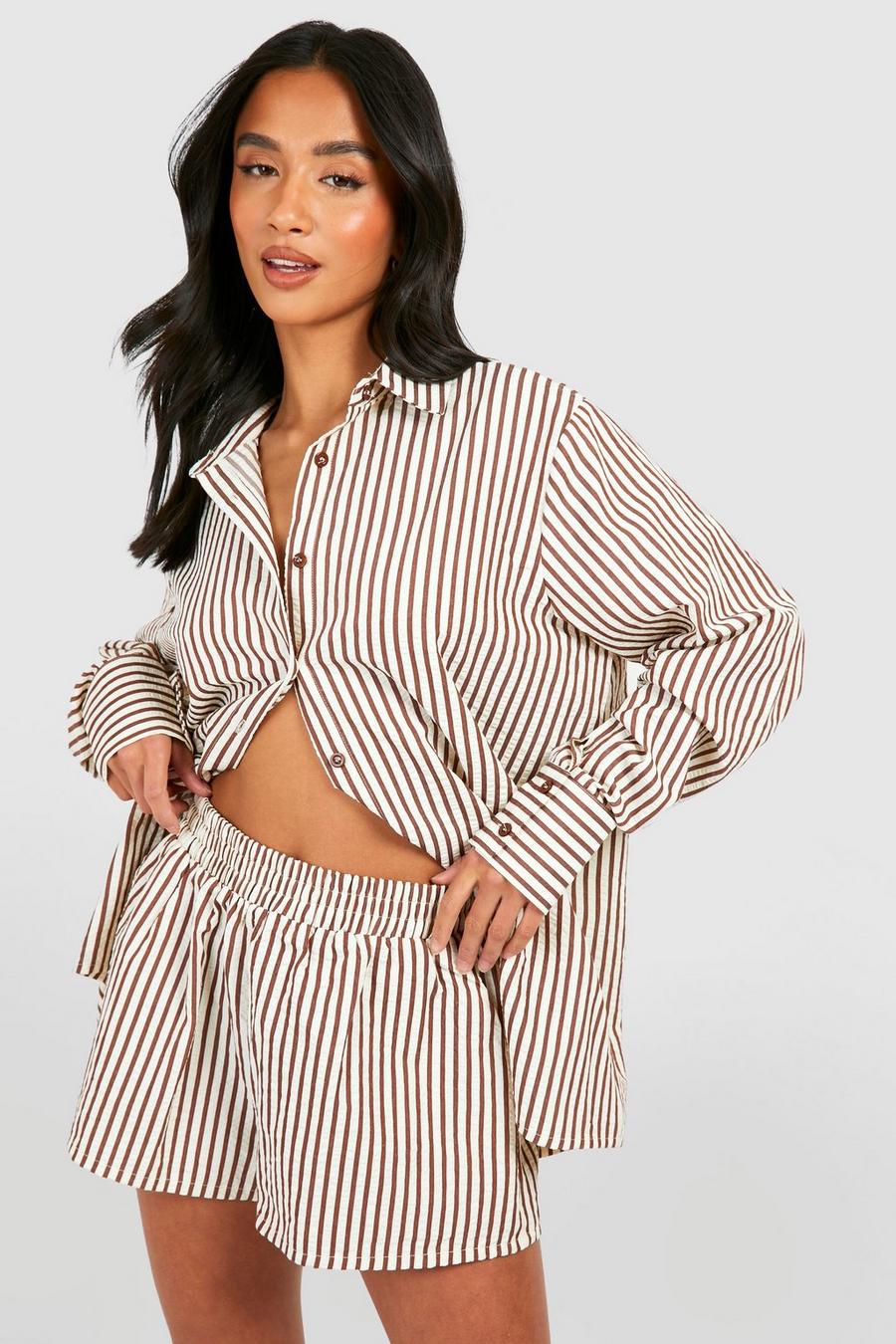 Chocolate Petite Stripe Beach Shirt   