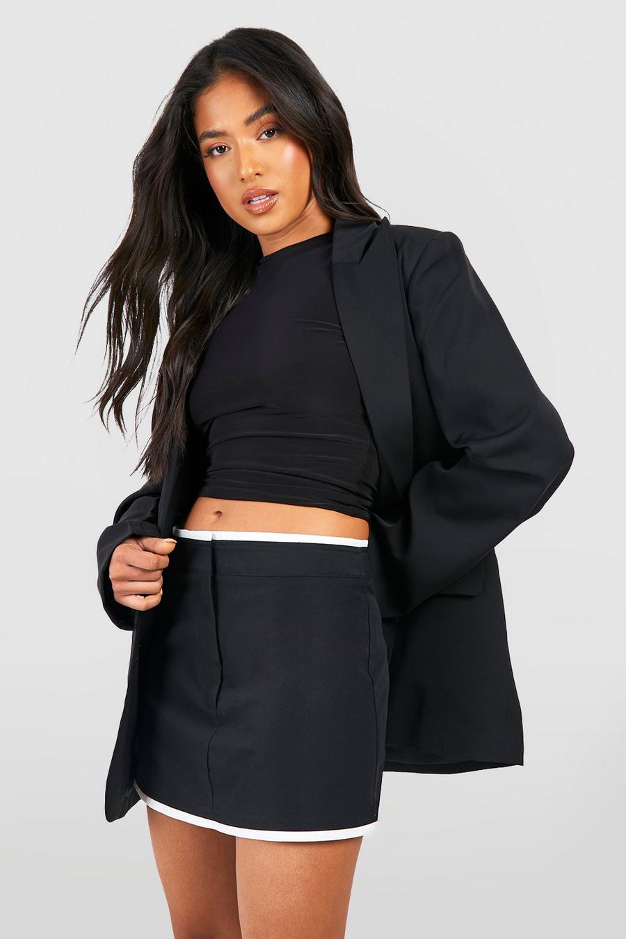 Minifalda Petite de tela con ribete en contraste, Black
