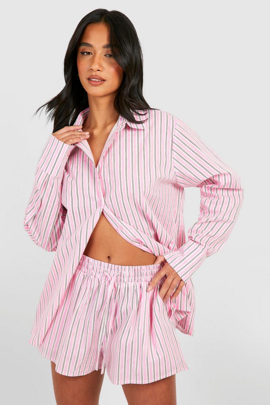 Pink Petite Variated Stripe Beach Shirt  image number 1