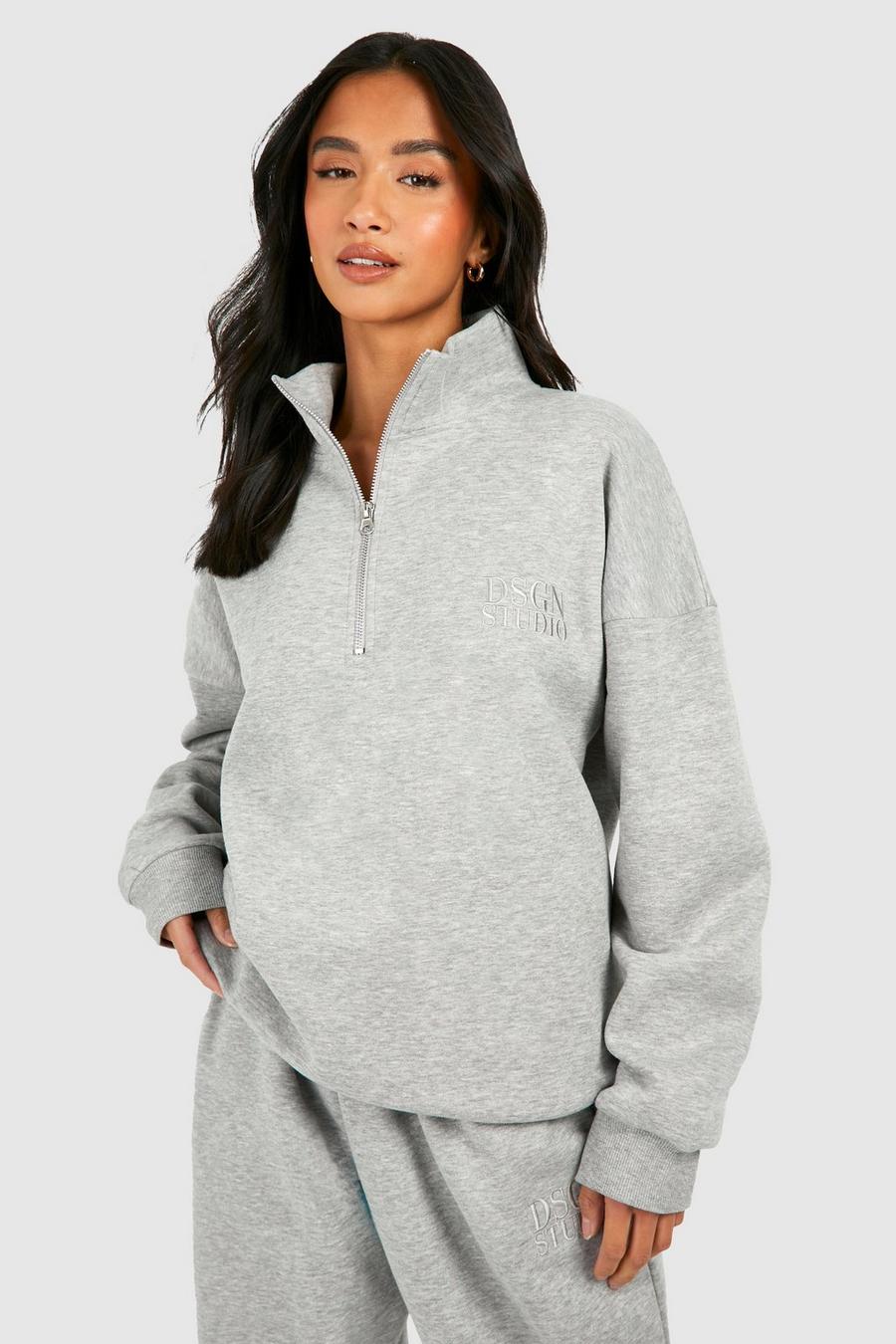 Grey marl Petite Dsgn Studio Quater Zip Sweatshirt   