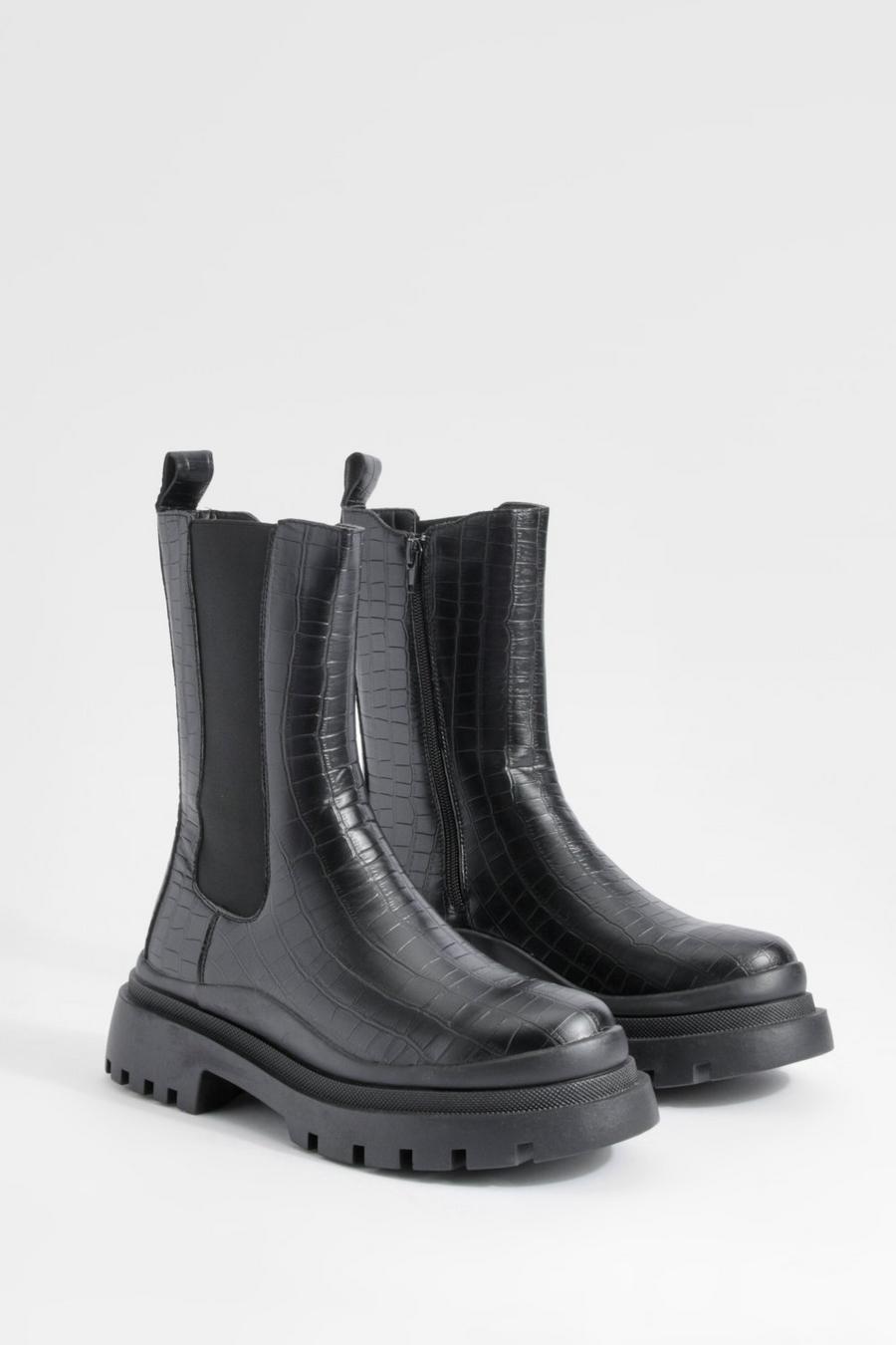 Black Croc Chunky Chelsea Boots    image number 1