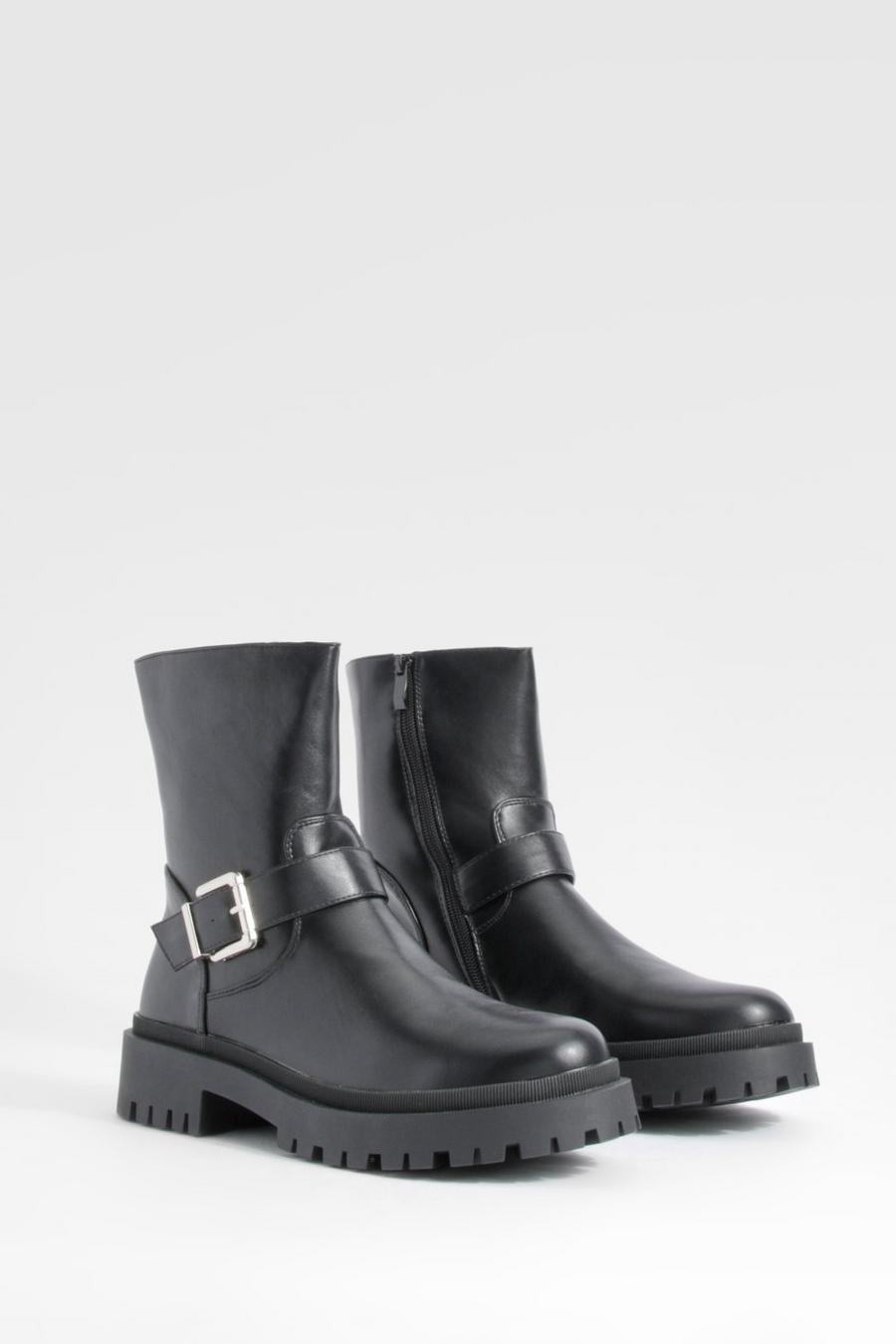 Black Buckle Detail Chelsea Boots 
