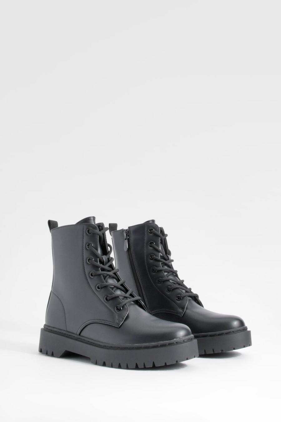 Black Lace Up Combat Boots image number 1