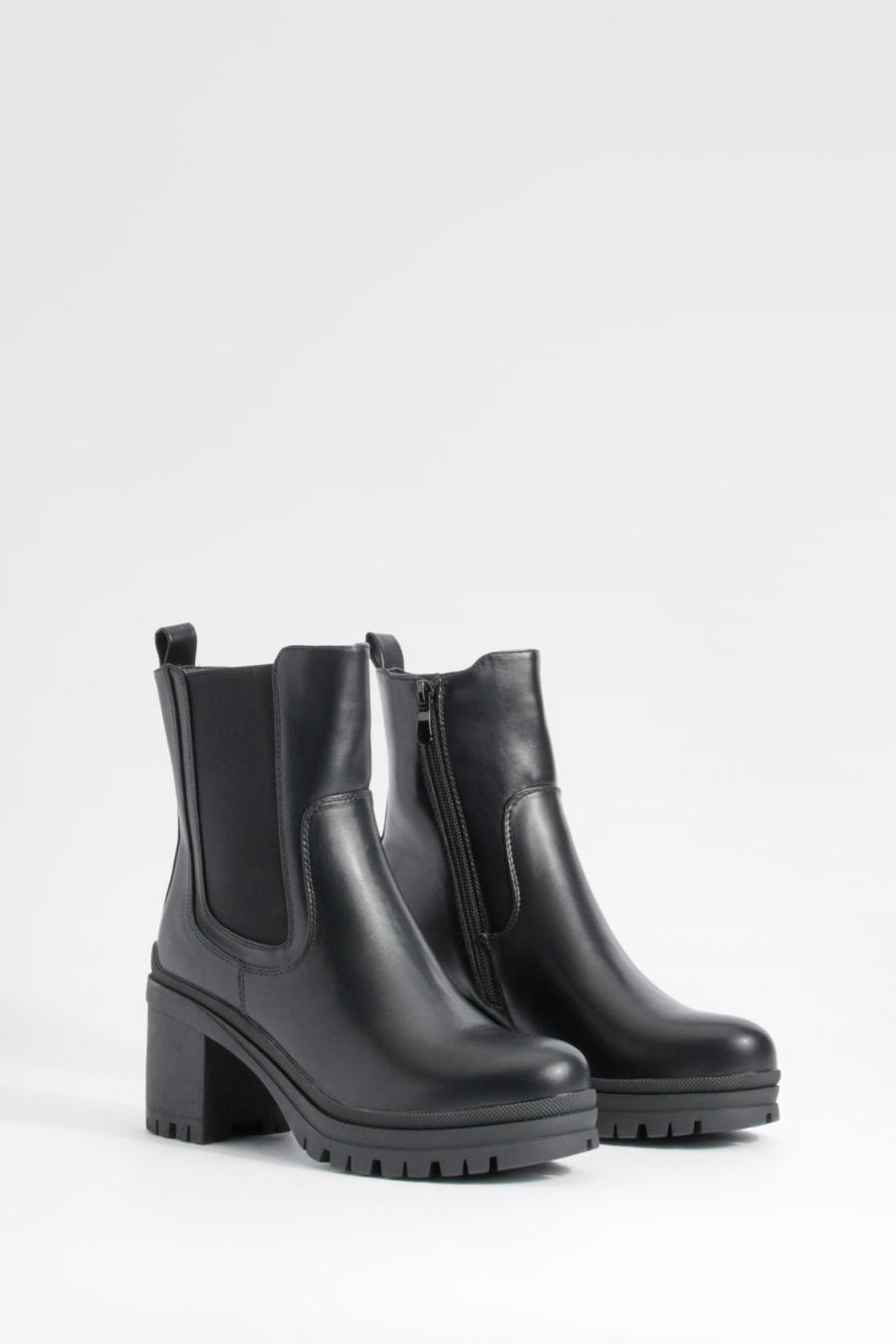 Black Chunky Heeled Chelsea Boots    image number 1