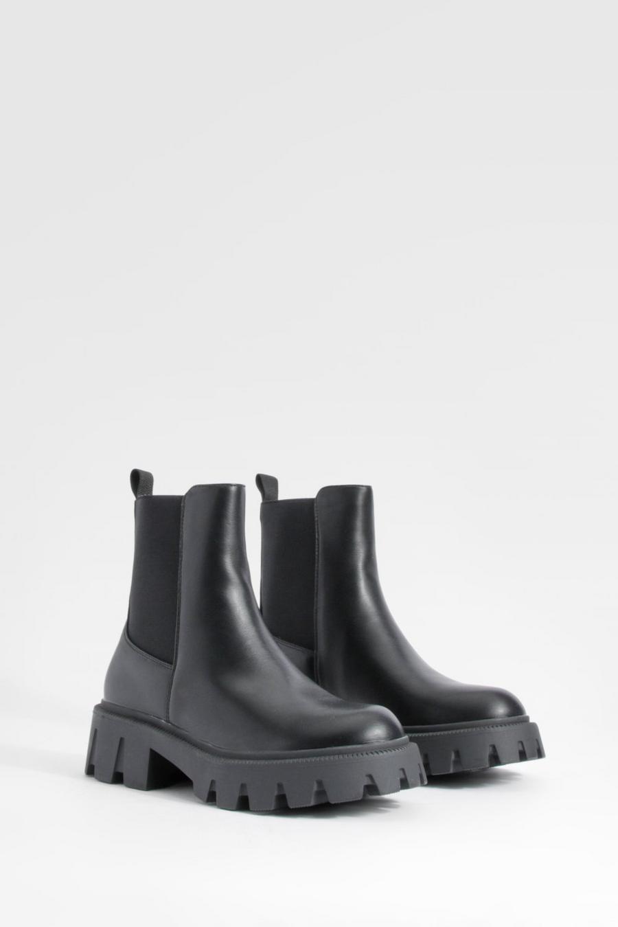 Black Chunky Sole Chelsea Boots      
