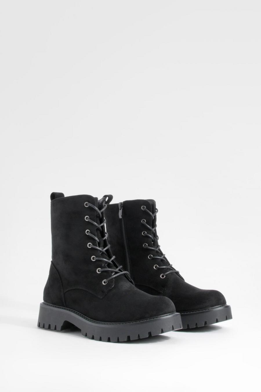 Black Chunky Lace Up Hiker Boots    image number 1