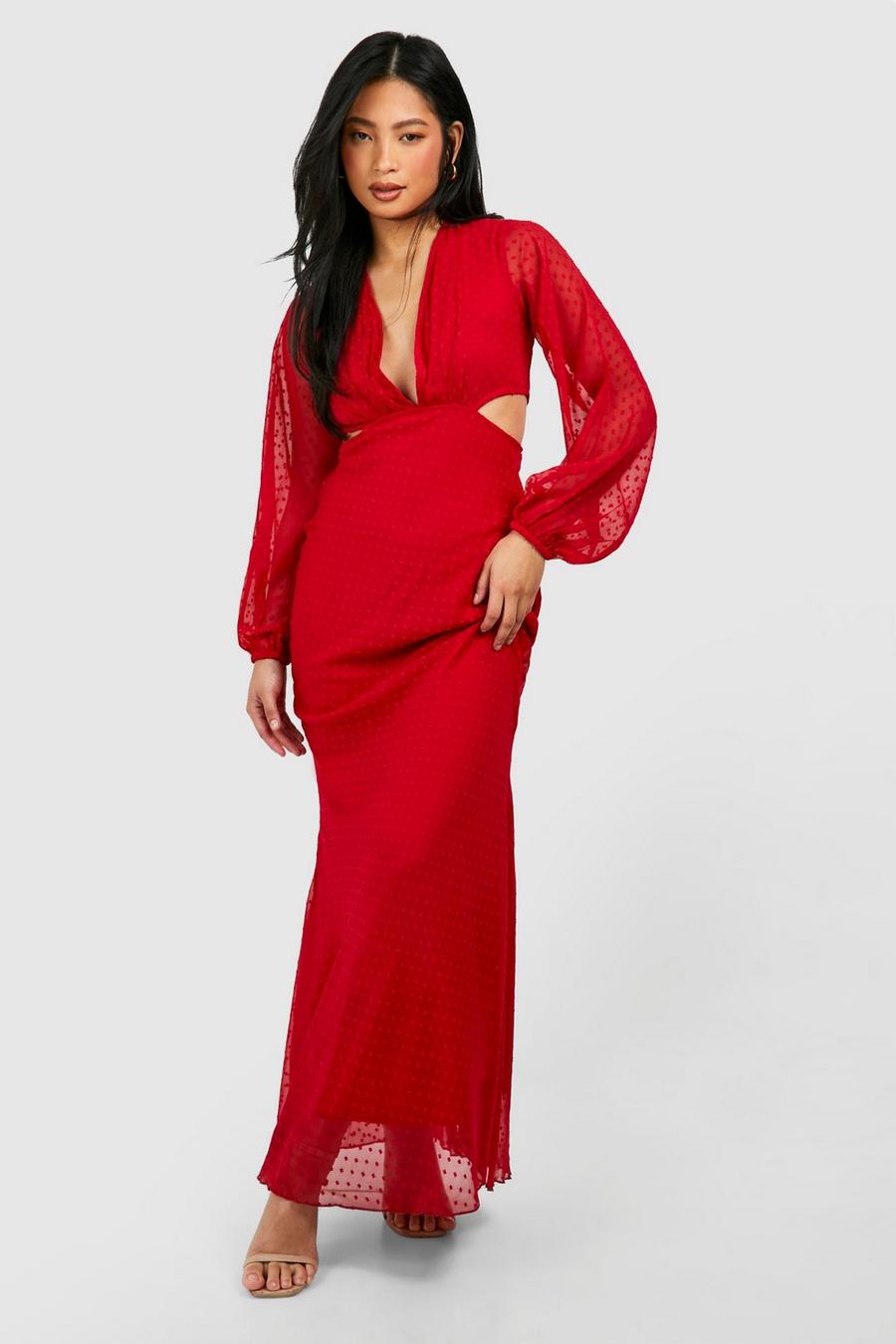 Red Petite Dobby Cut Out Maxi Dress image number 1