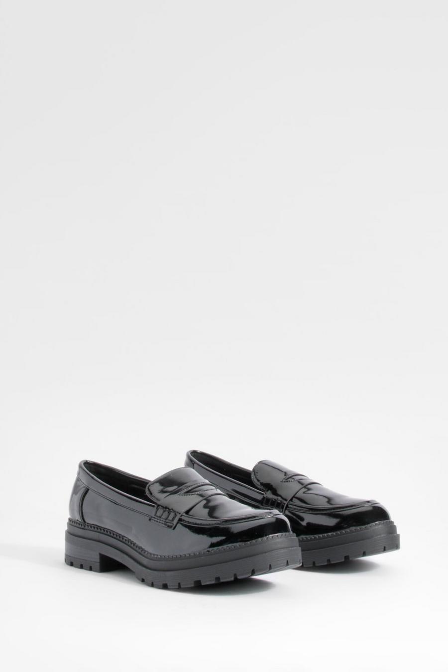 Black Chunky Patent Loafers 