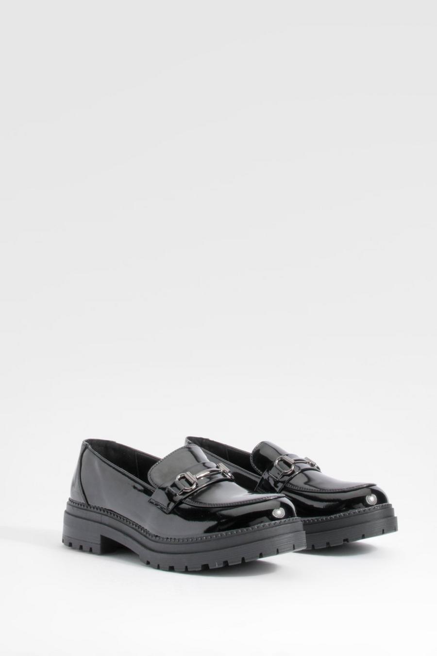 Black T Bar Chunky Patent Loafers
