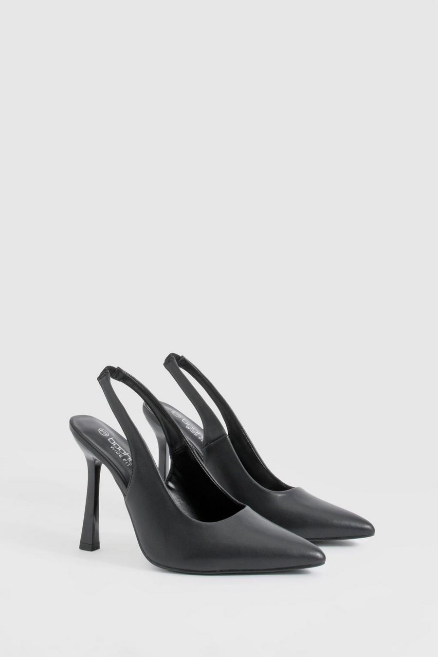Black Wide Fit Slingback Court Shoes