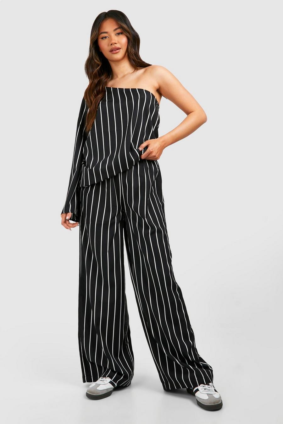 Black Stripe Top And Pants Two-Piece