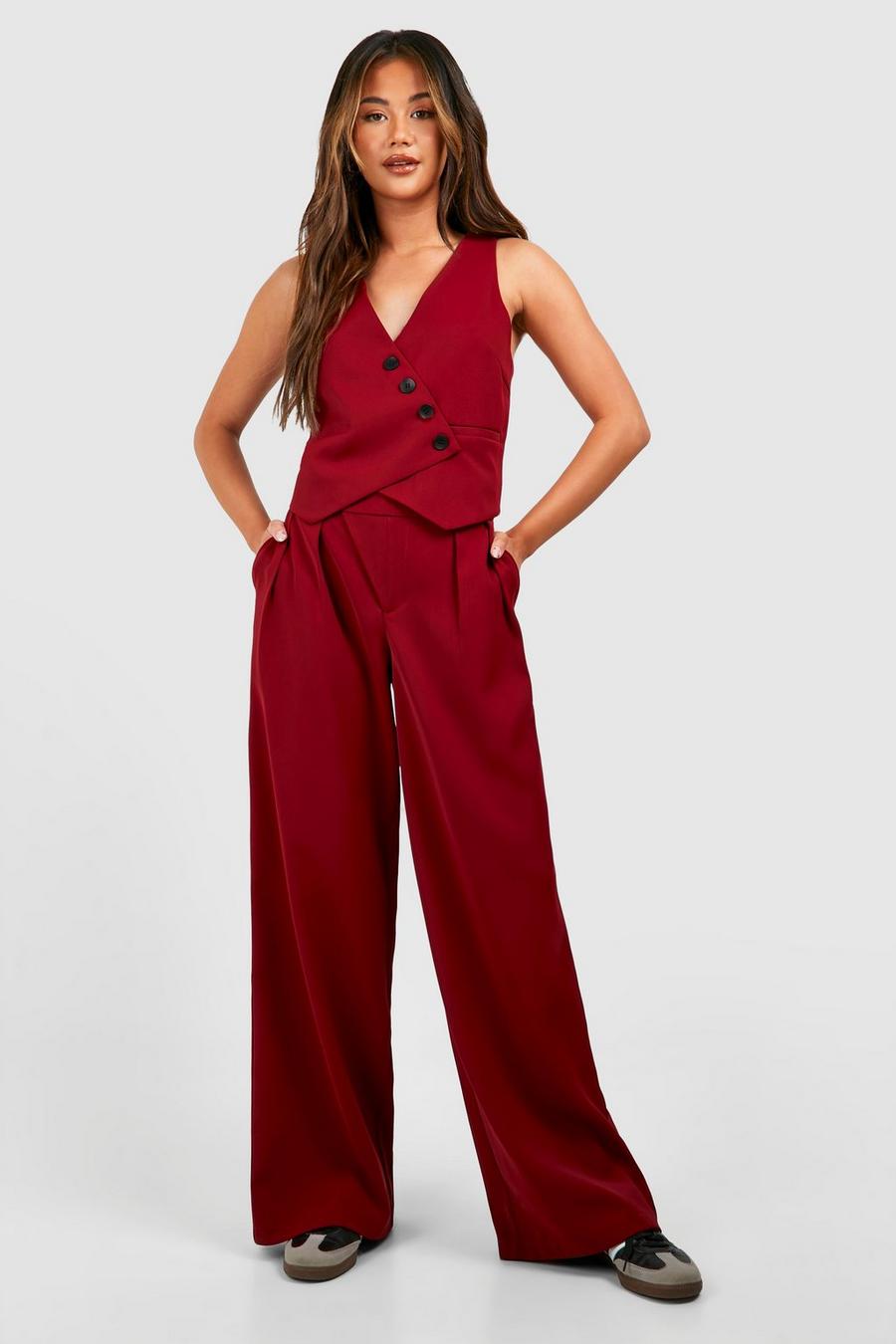 Cherry Slouchy Wide Leg Tailored Pants