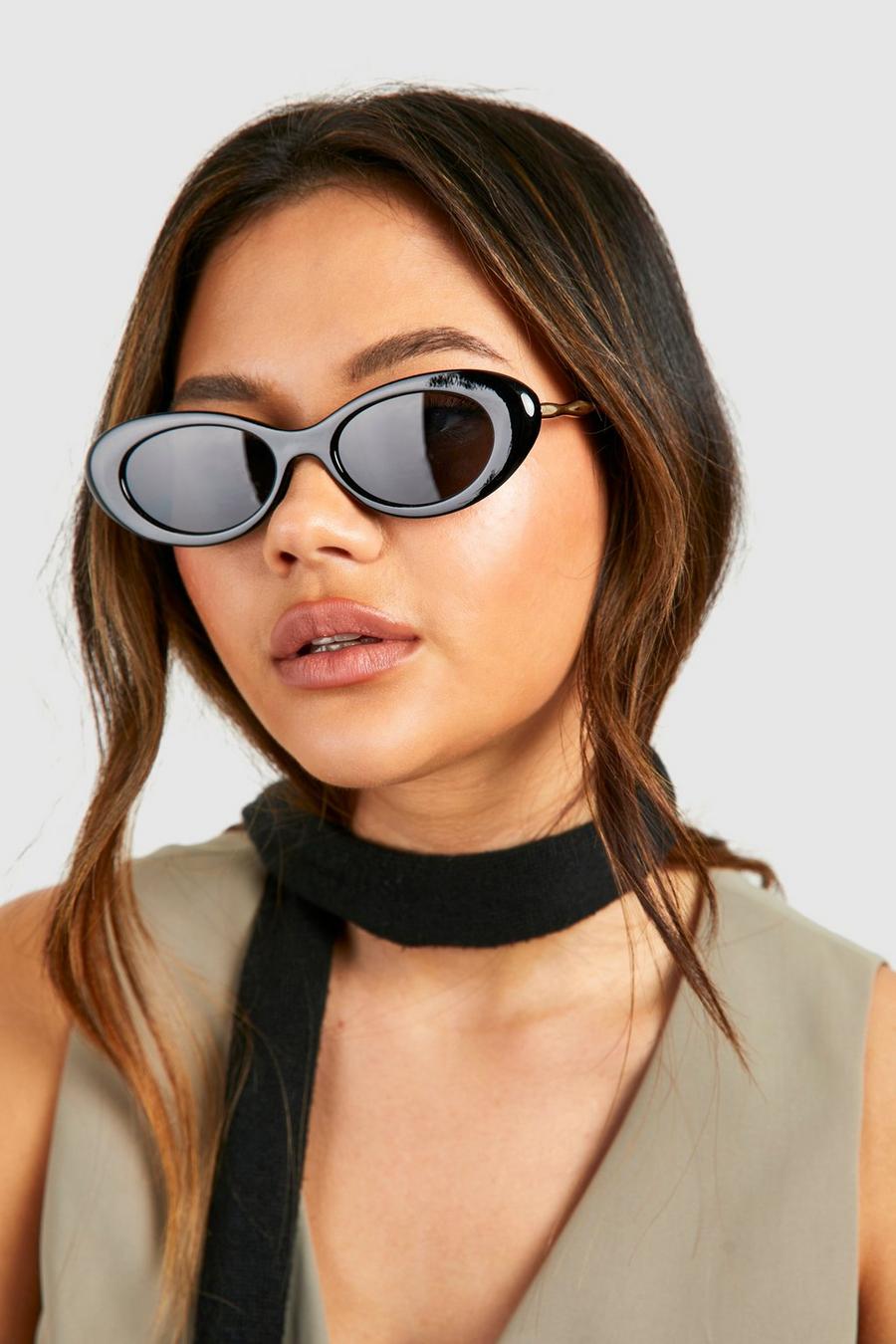 Black Rounded Metal Trim Sunglasses