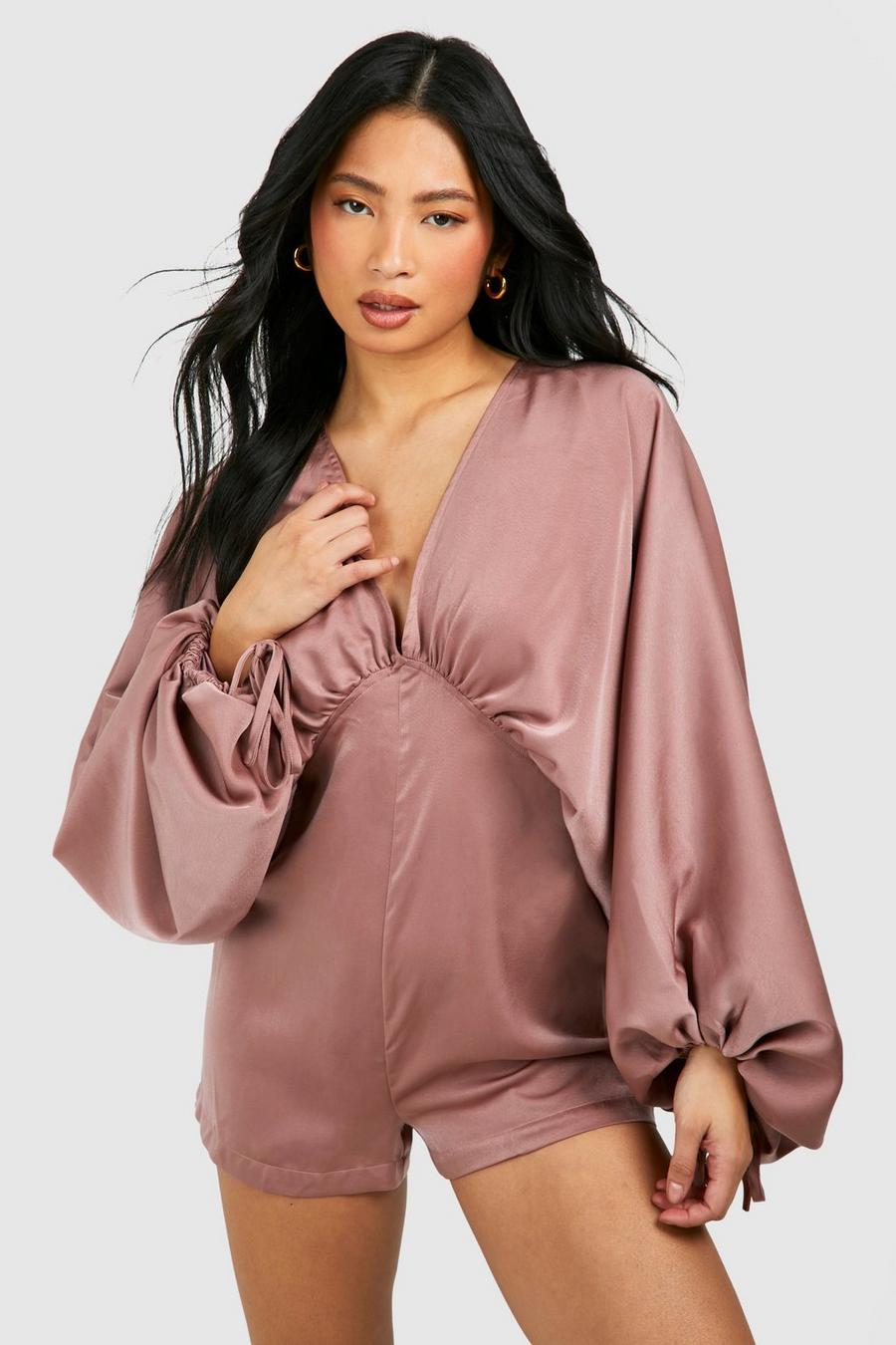 Copper Petite Matte Satin Extreme Sleeve Playsuit image number 1