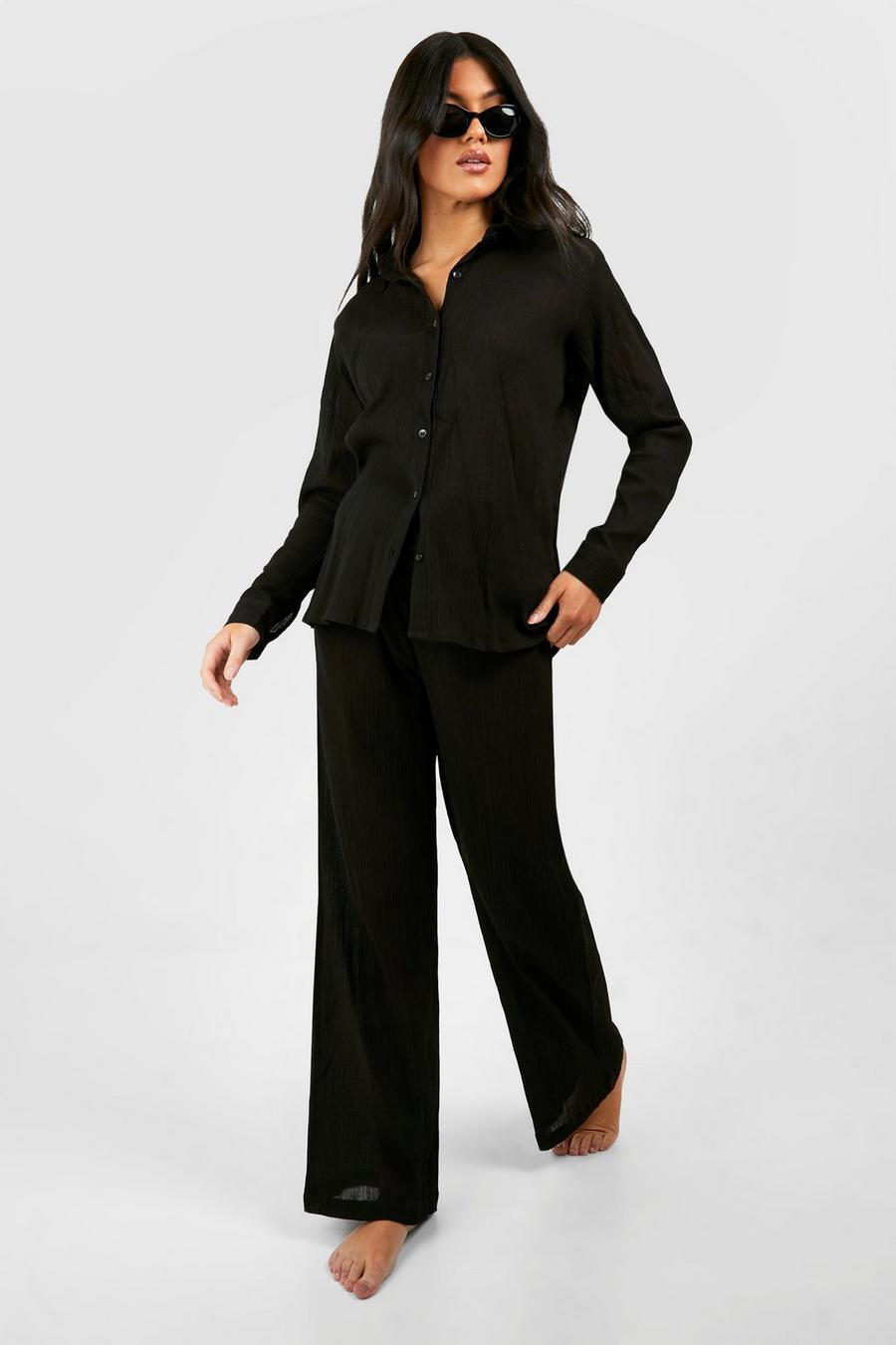Black Maternity Cheesecloth Beach Shirt And Trouser Cover Up