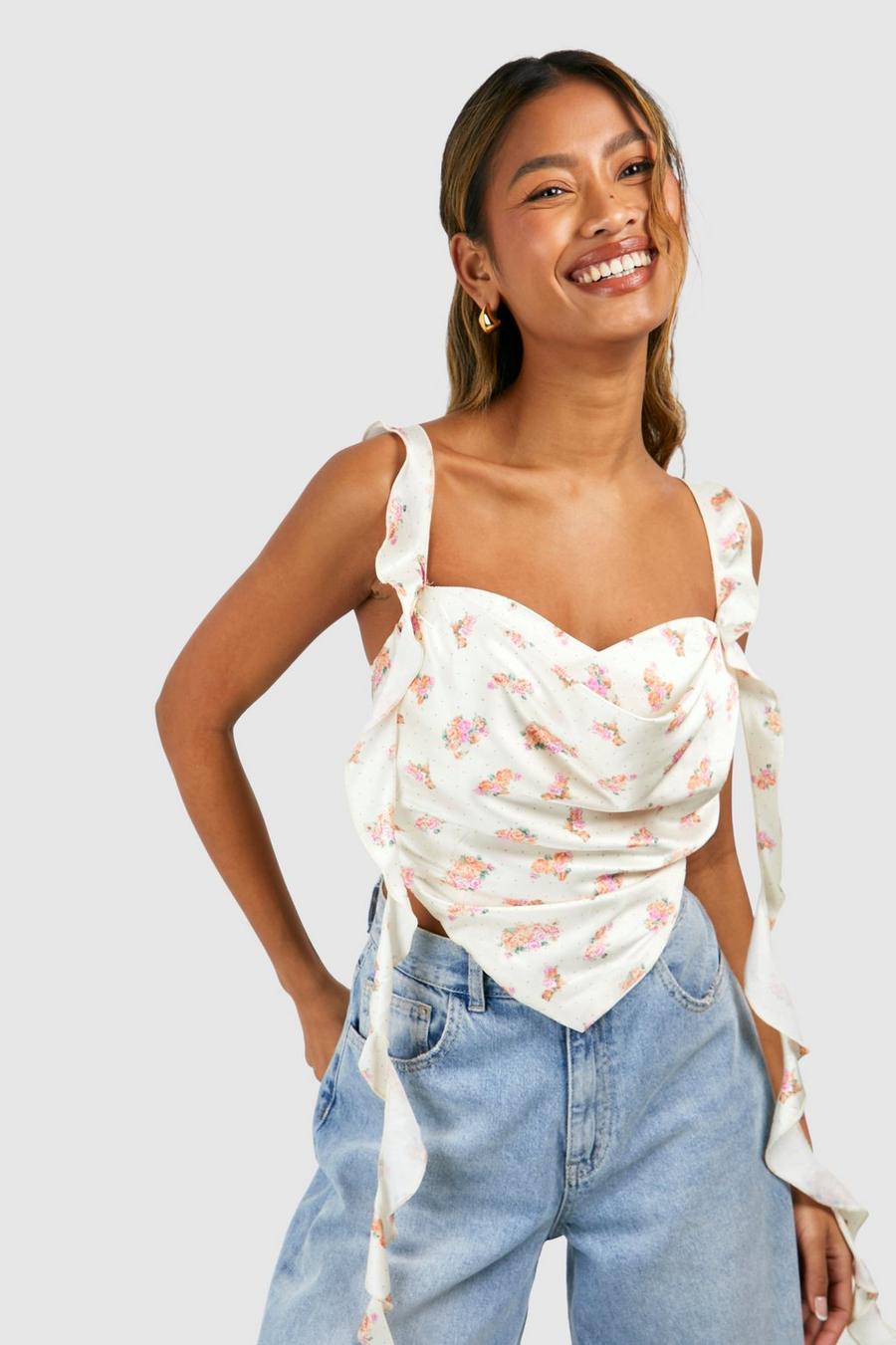 Ivory Floral Plus Hook And Eye Printed Corset Top 