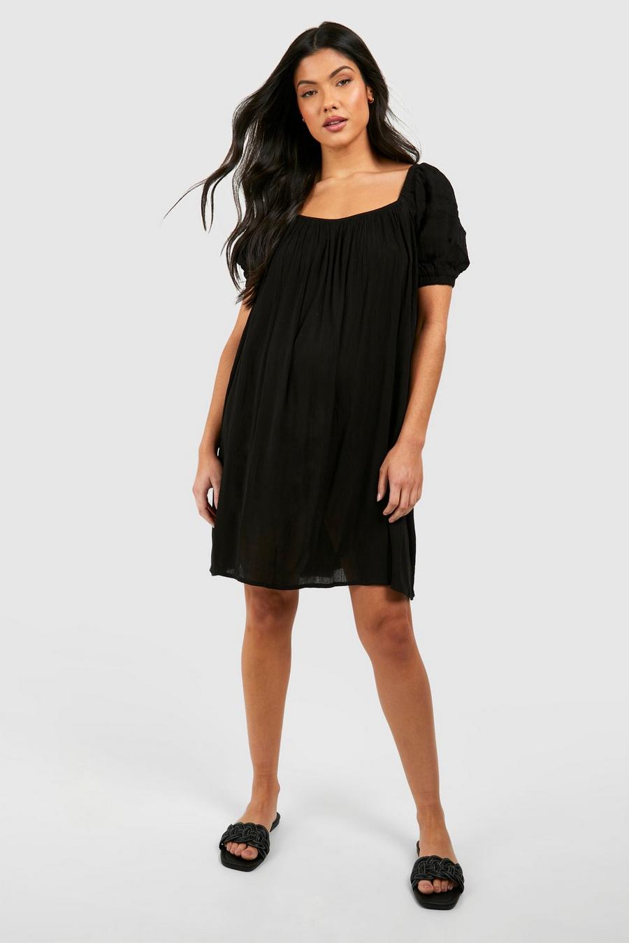 Black Maternity Cheesecloth Puff Sleeve Mini Dress