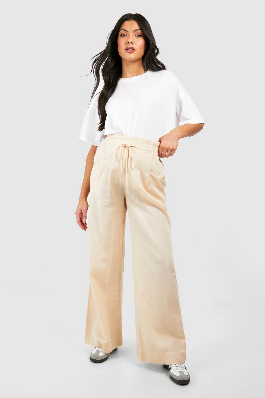 Stone Maternity Tie Waist Linen Wide Leg Pants