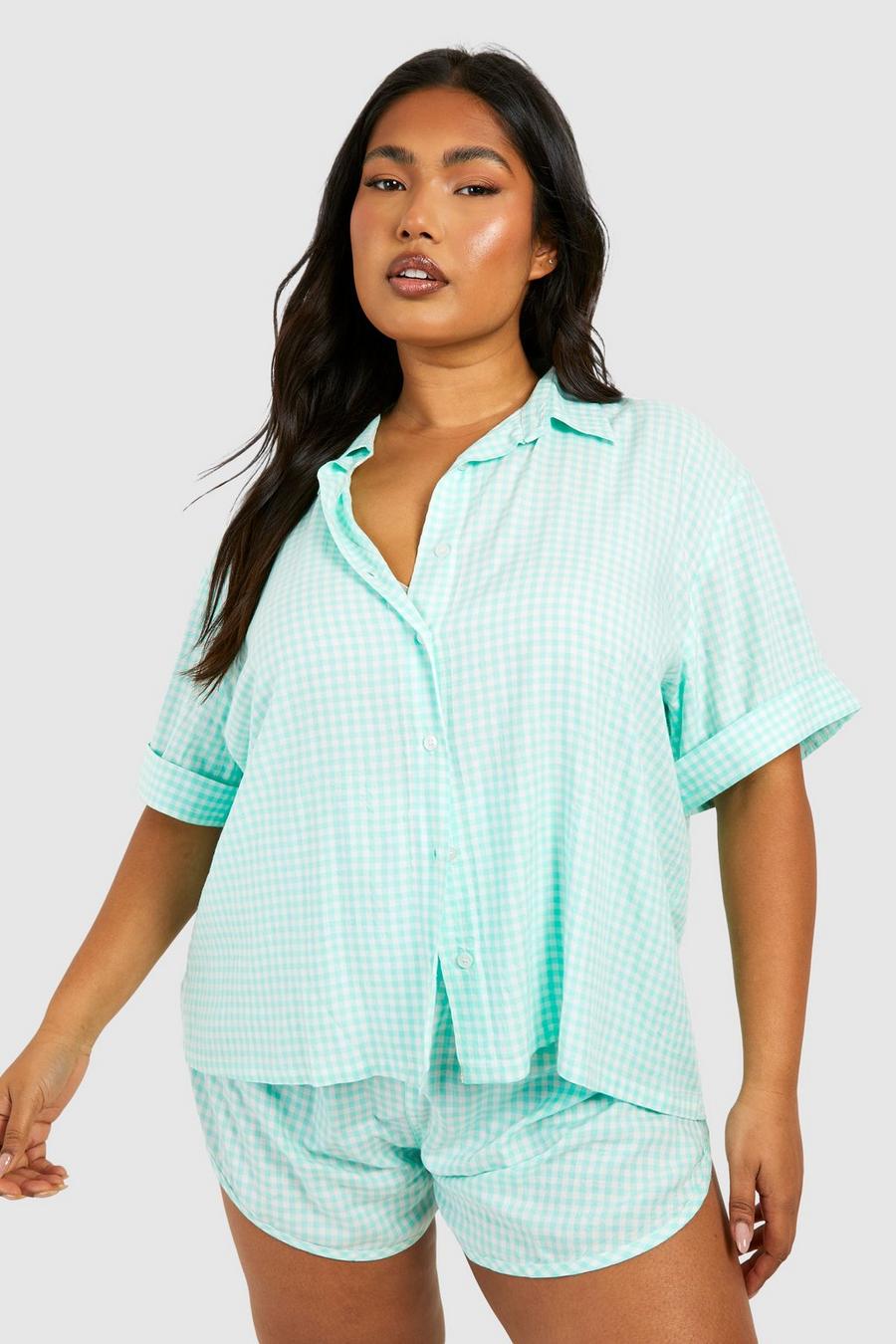 Set pigiama corto Plus Size a quadretti, Green image number 1