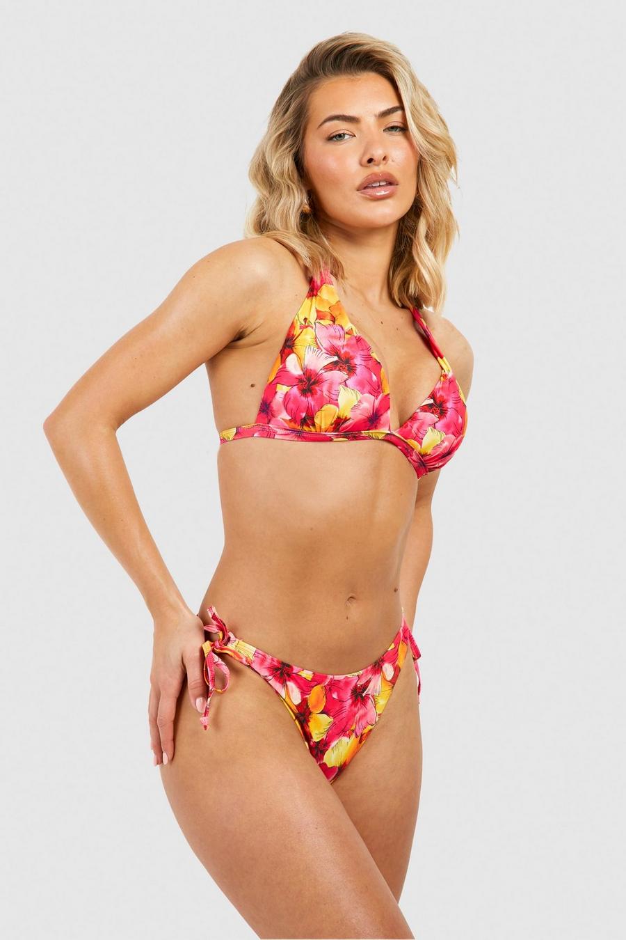 Pink Tropisch Bikini Broekje Met Zijstrikjes image number 1