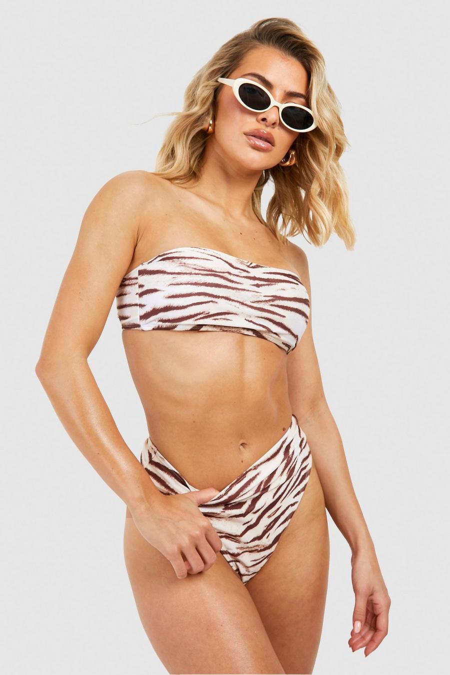 Cream Tiger High Waisted Bikini Brief image number 1