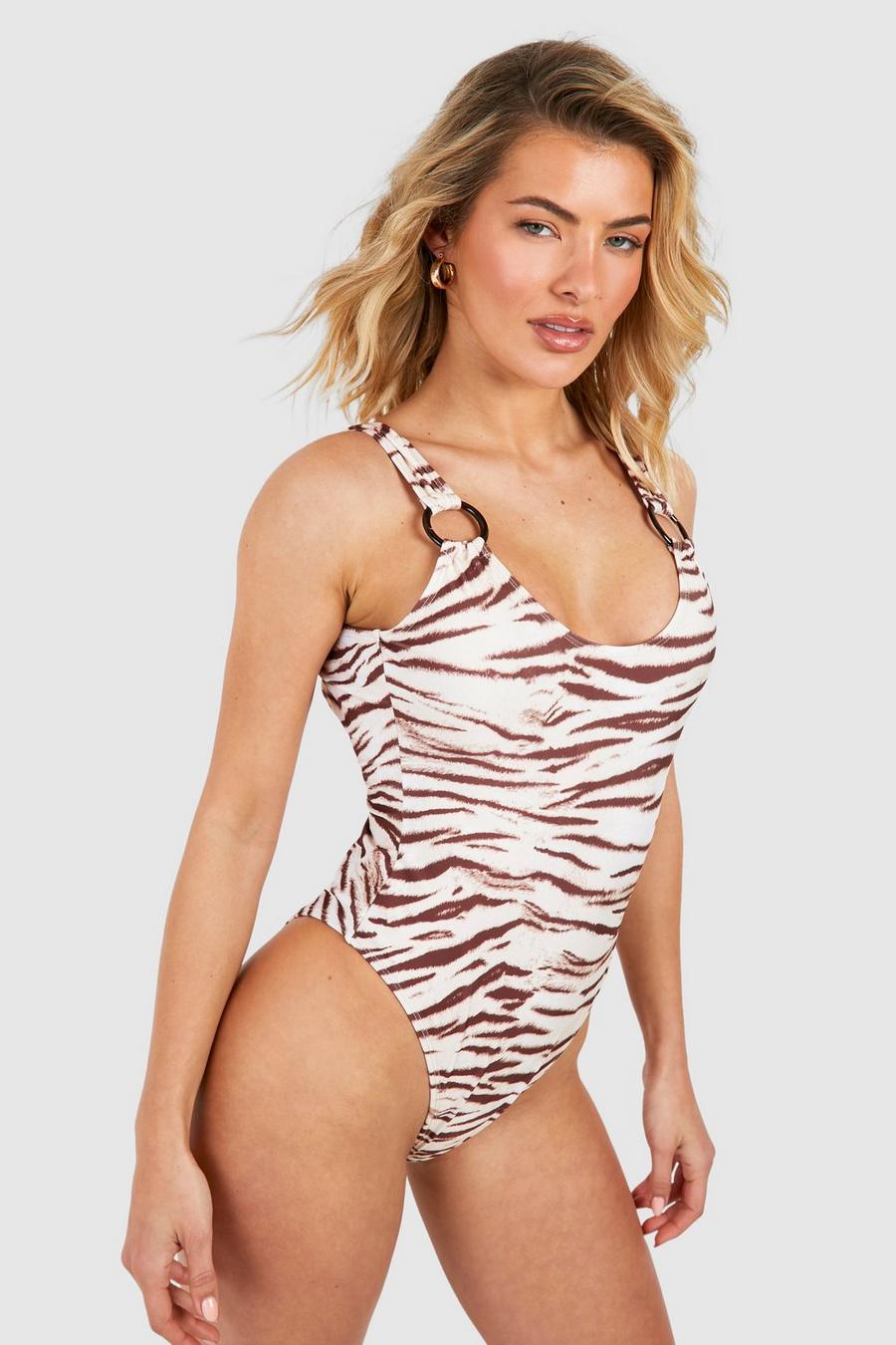 Cream Tiger O-ring Scoop Swimsuit image number 1