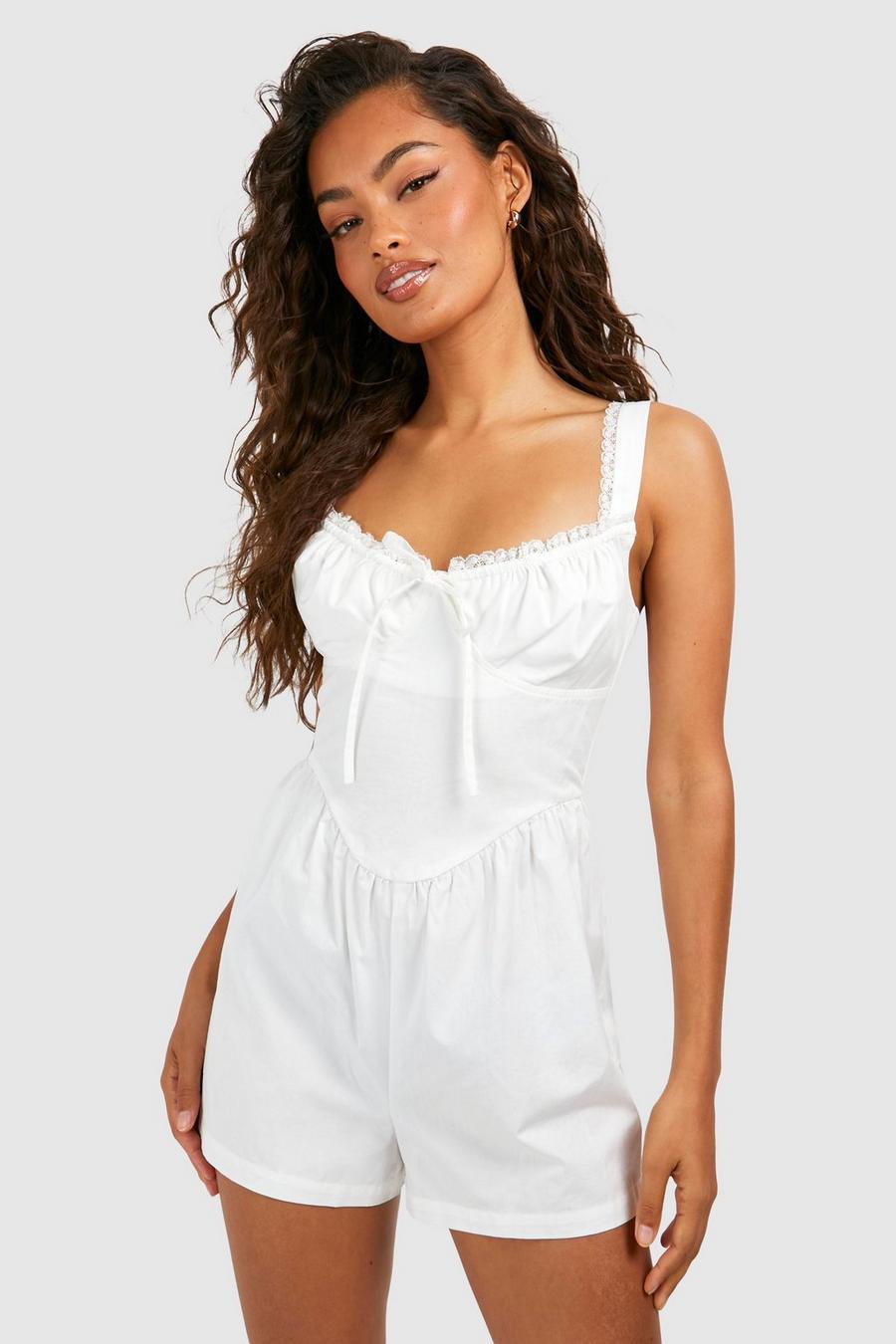 White Cotton Nude Playsuit