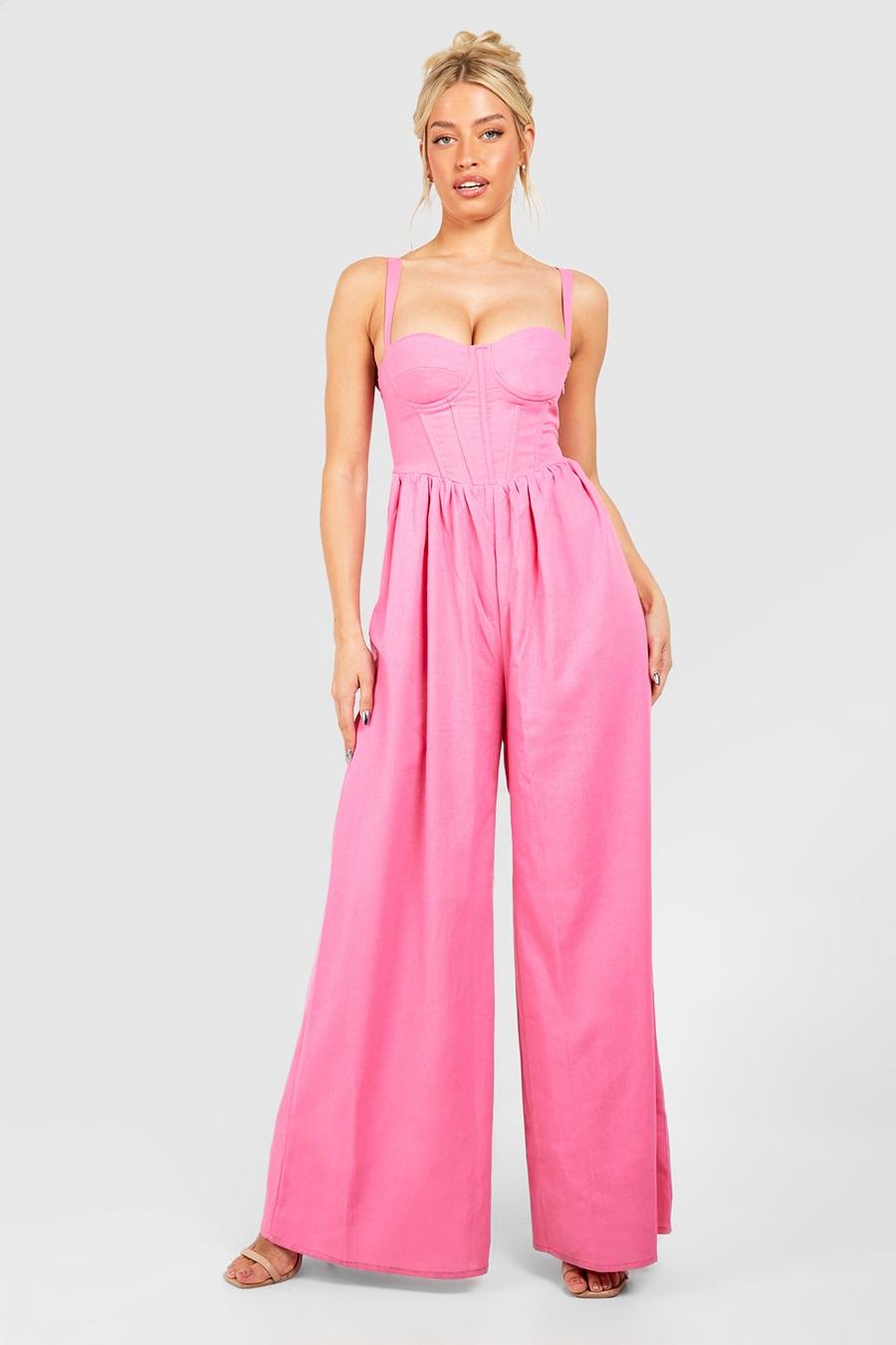 Pink Jumpsuit i linnetyg med korsettdetaljer image number 1