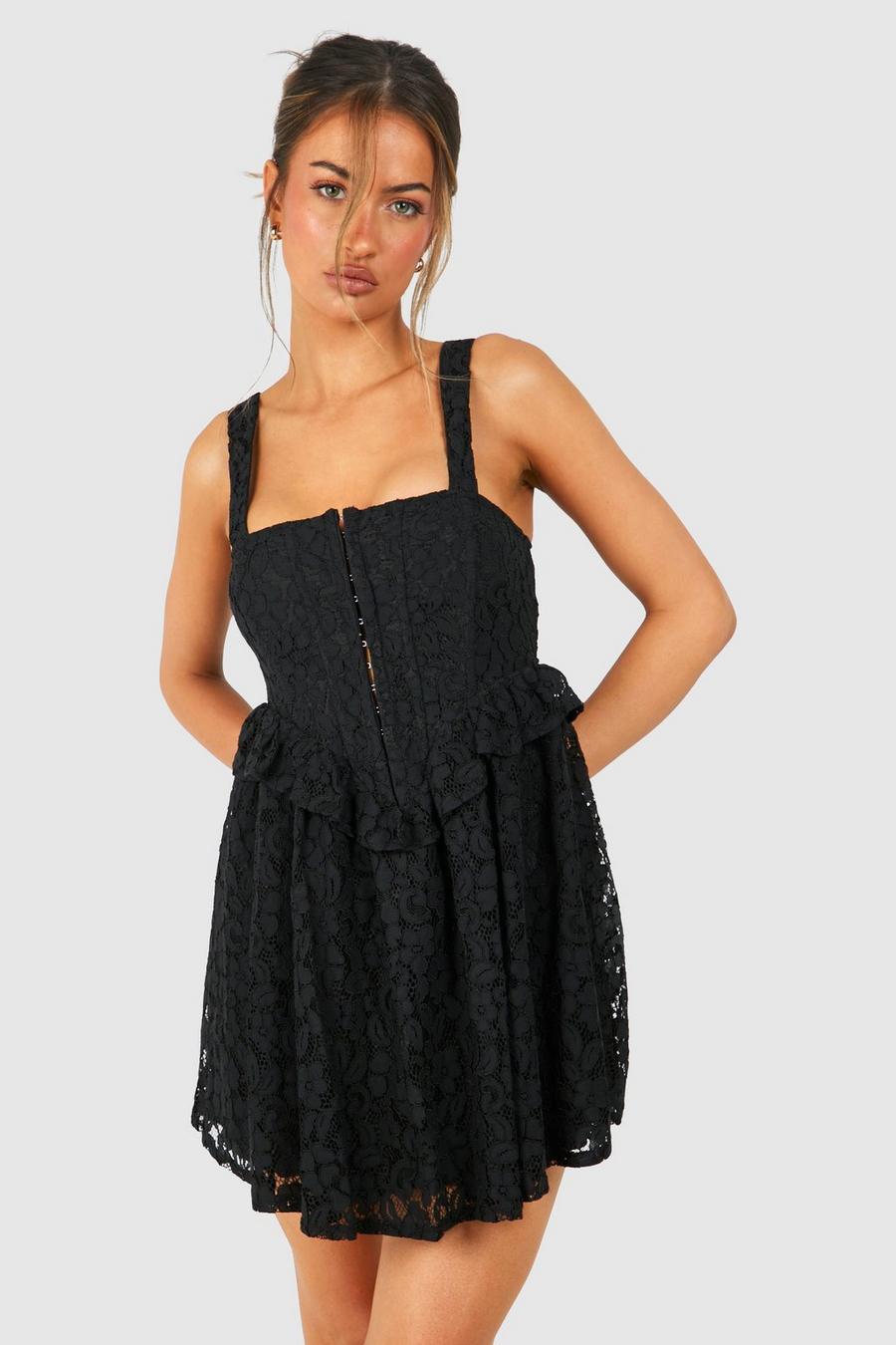 Korsett-Minikleid aus Spitze, Black