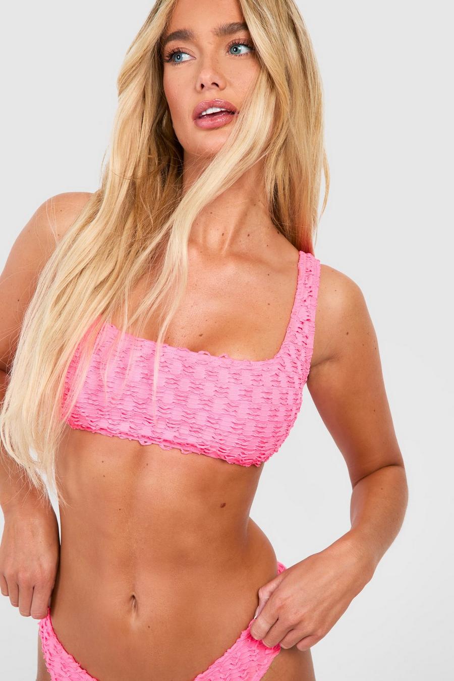 Bright pink Bikini Top Met Textuur En Vierkante Hals