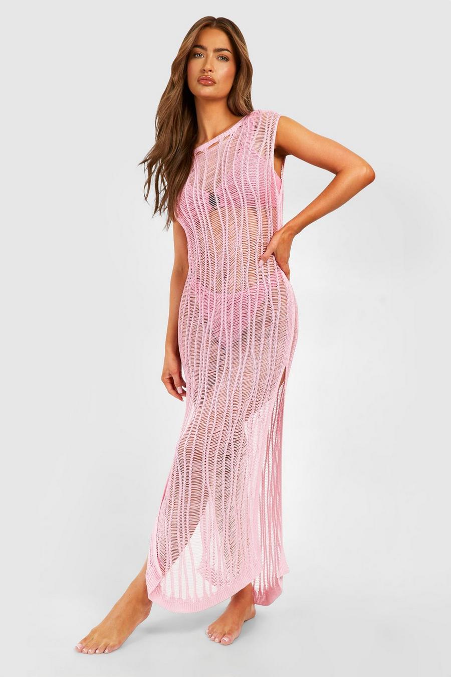 Baby pink Ladder Crochet Cover-up Beach Maxi Dress