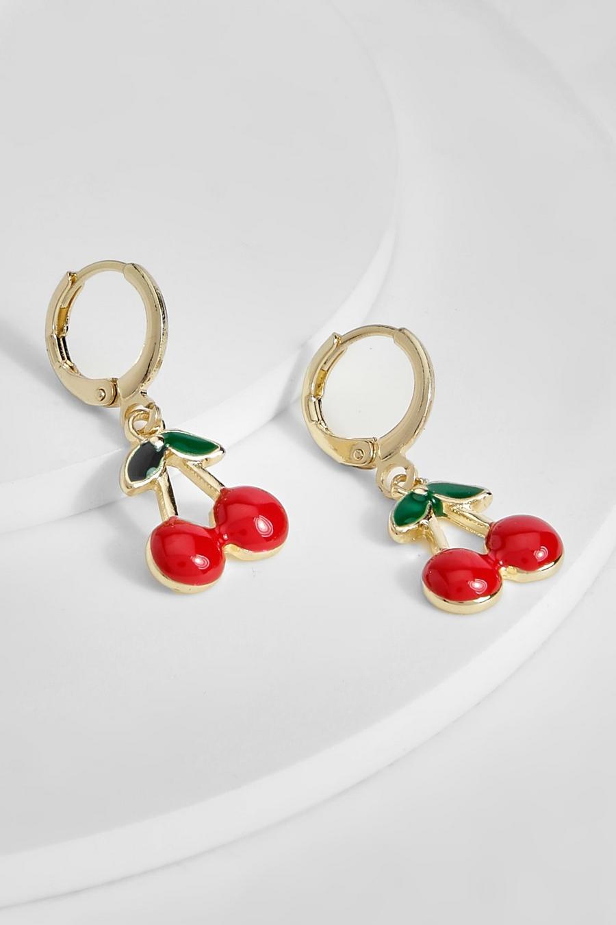 Red Mini Cherry Hooped Earrings  image number 1