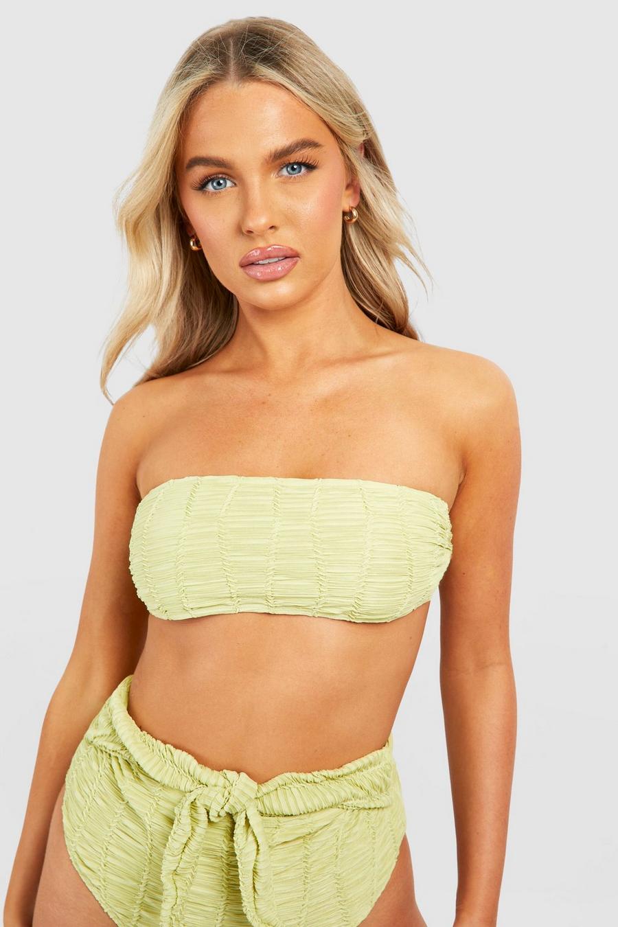 Top bikini a fascia con trama, Lime