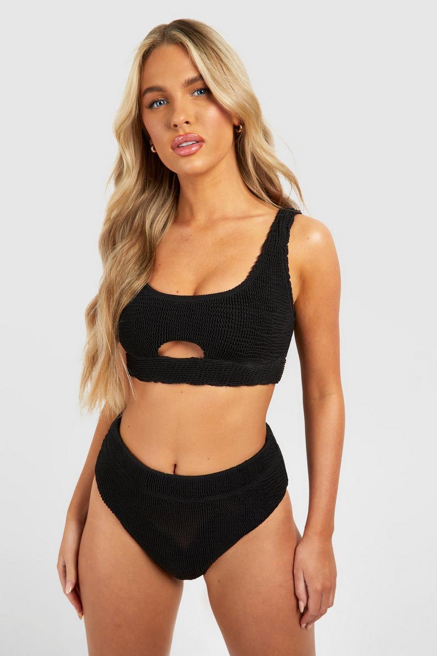 Black Premium Crinkle Scoop High Waist Bikini Set