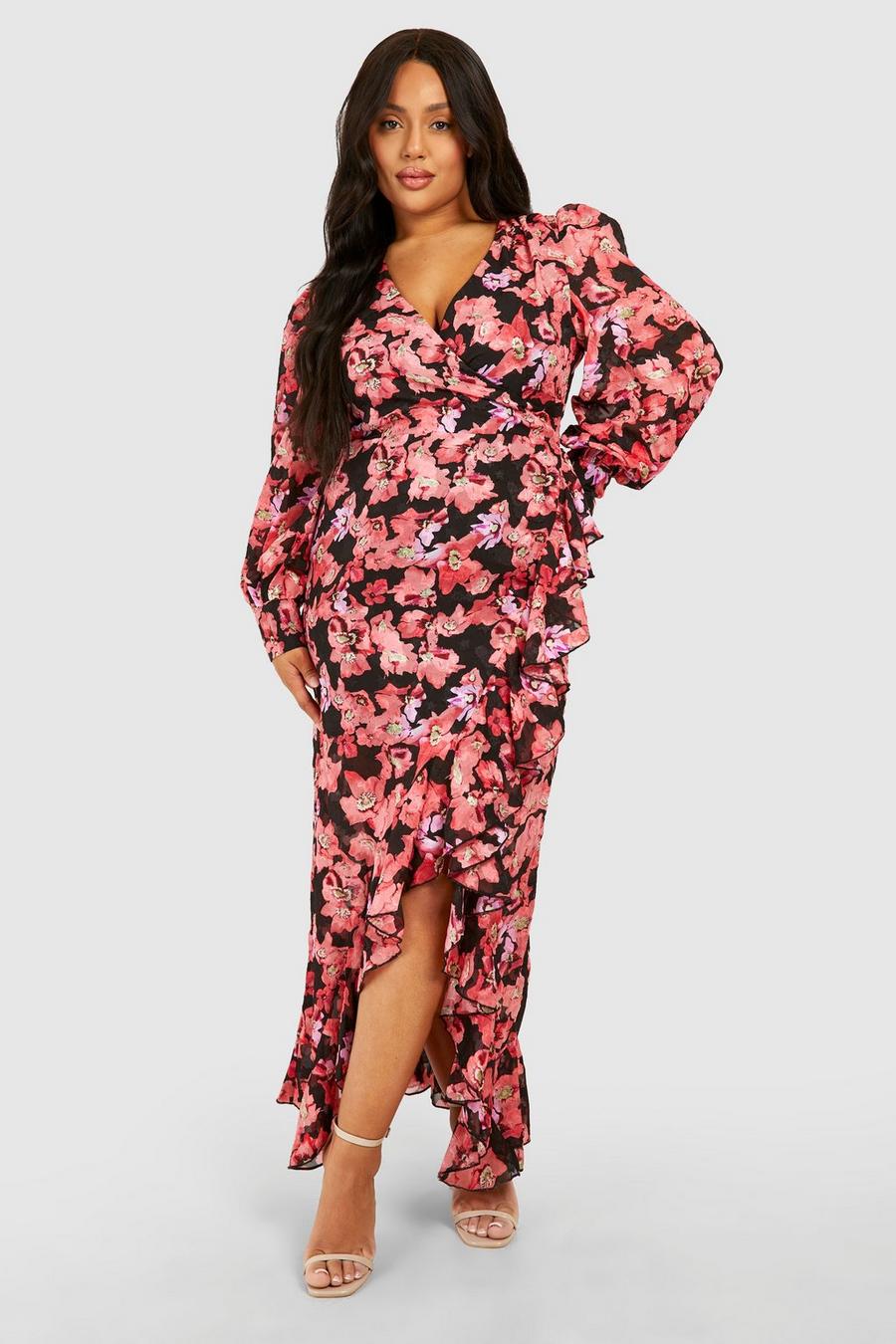 Pink Plus Floral Ruffle Wrap Maxi Dress image number 1