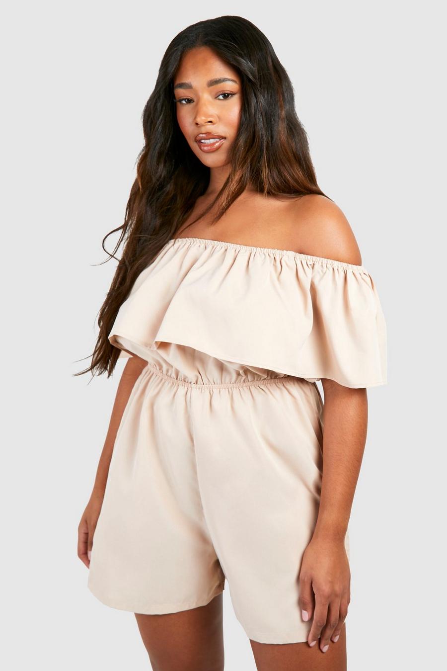 Stone Plus Woven Off Shoulder Playsuit  image number 1