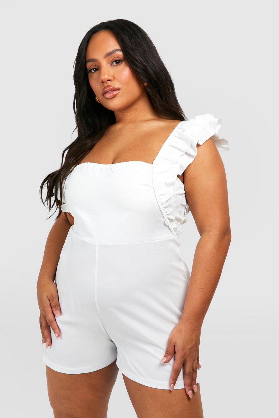 White Plus Woven Ruffle Romper image number 1