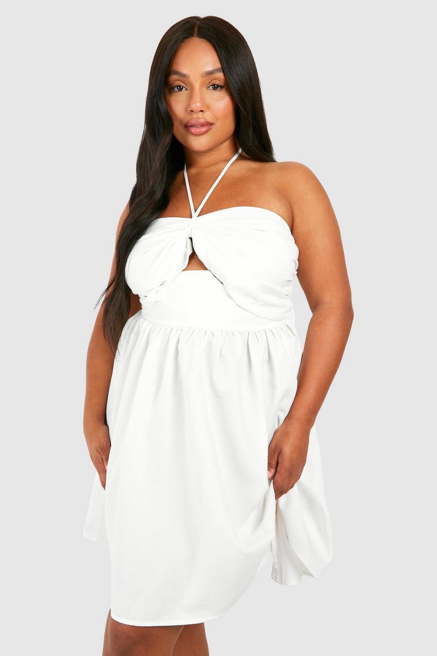 Grande taille - Robe patineuse nouée, White