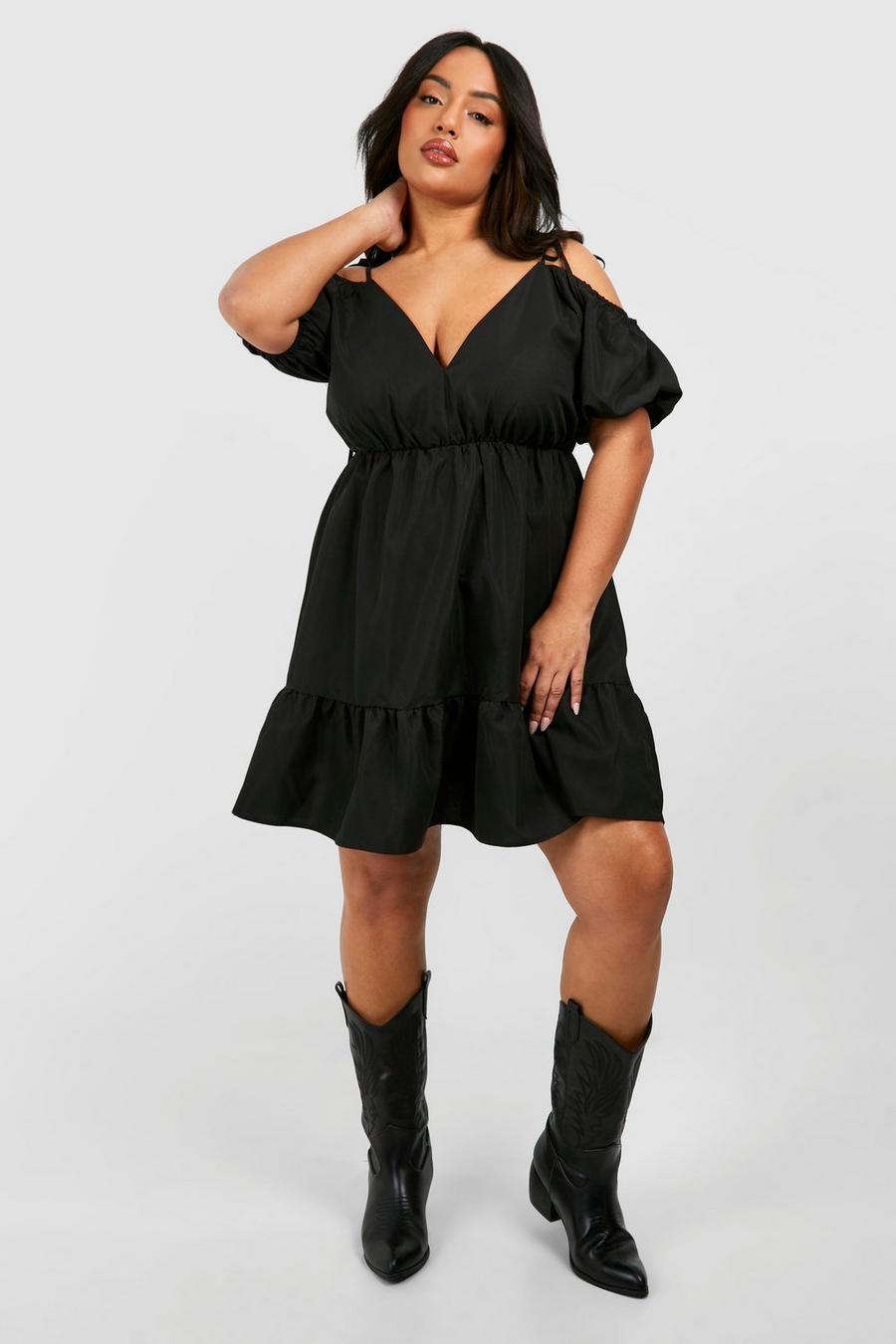 Black Plus Woven Tiered Skater Dress