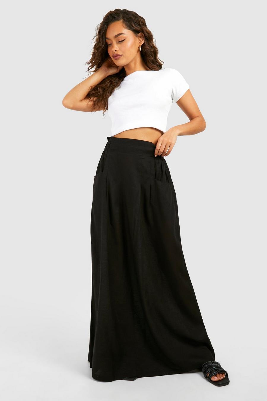 Falda maxi de lino con atadura, Black image number 1