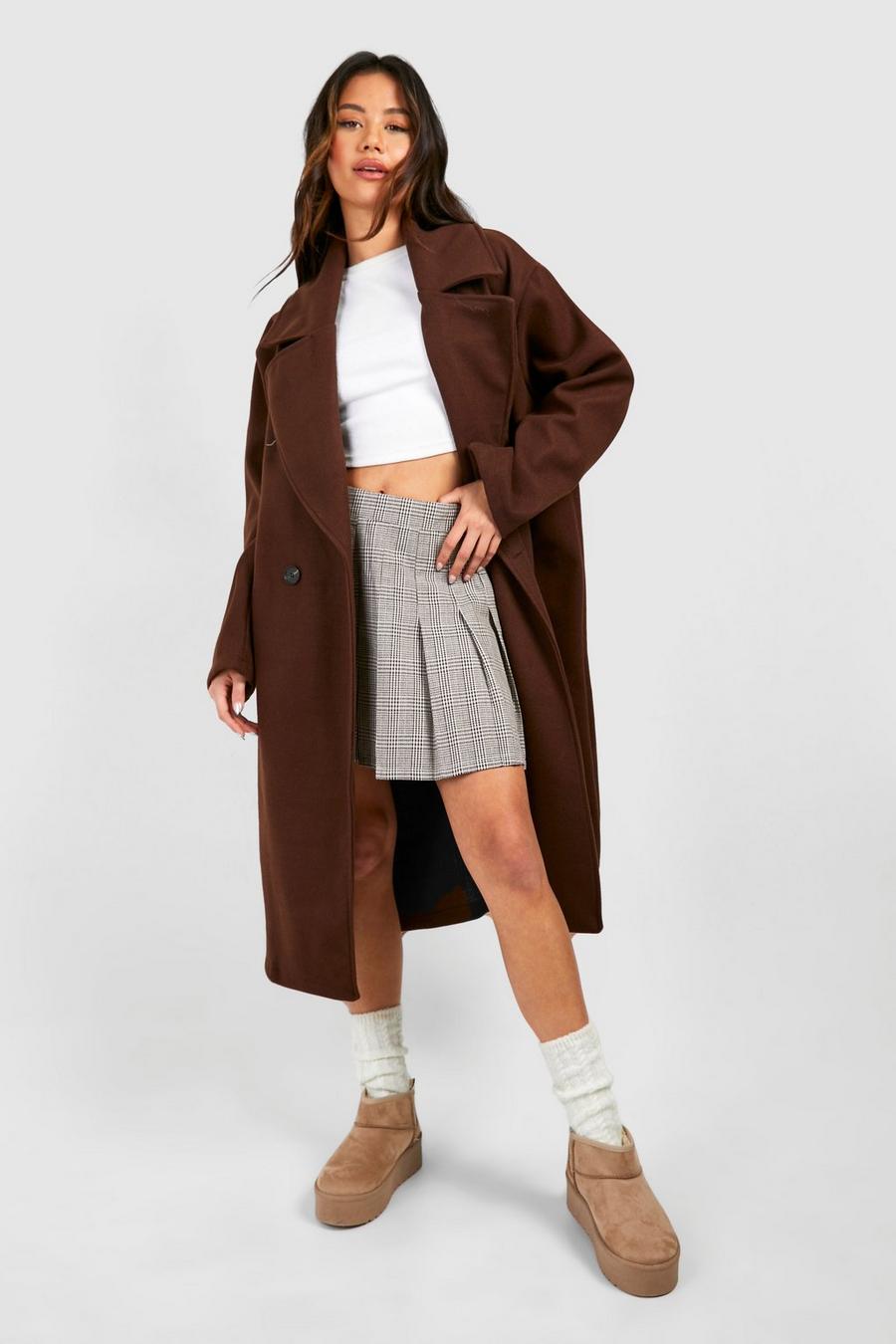 Cappotto longuette oversize effetto lana con spalle scese, Chocolate