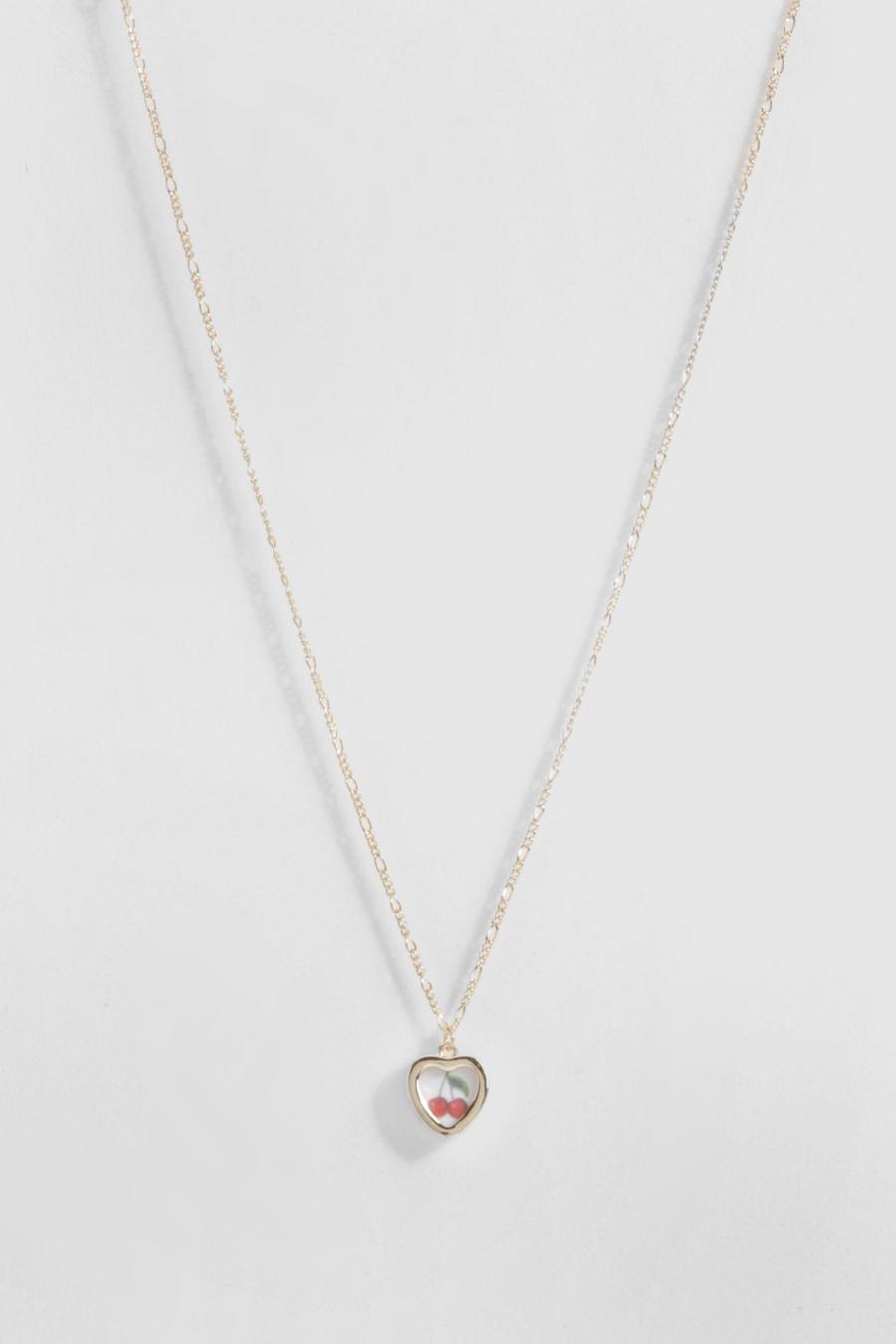 Gold Cherry Heart Pendant Necklace