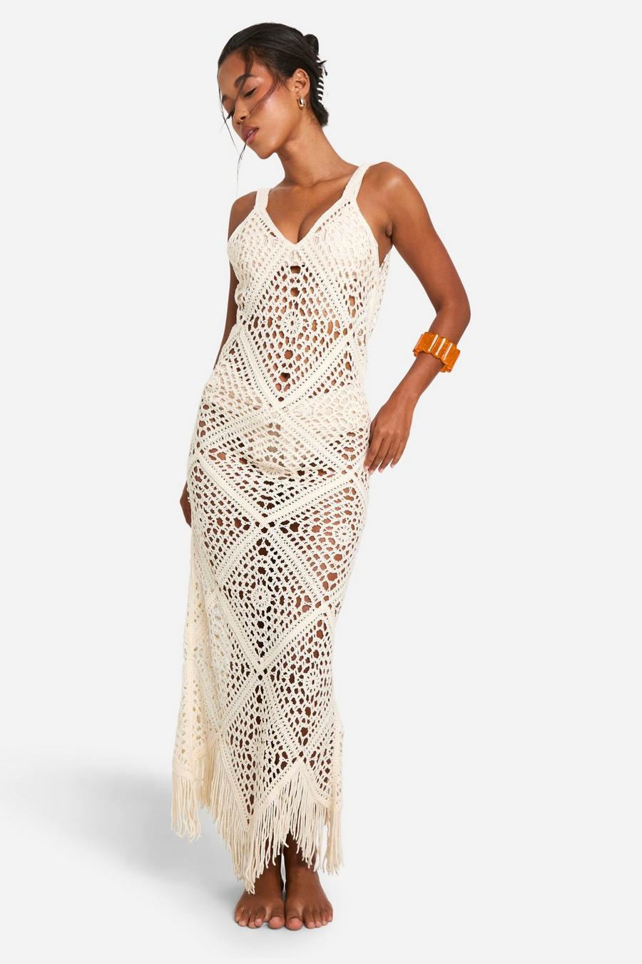 Ivory Crochet Strappy Beach Maxi Dress image number 1
