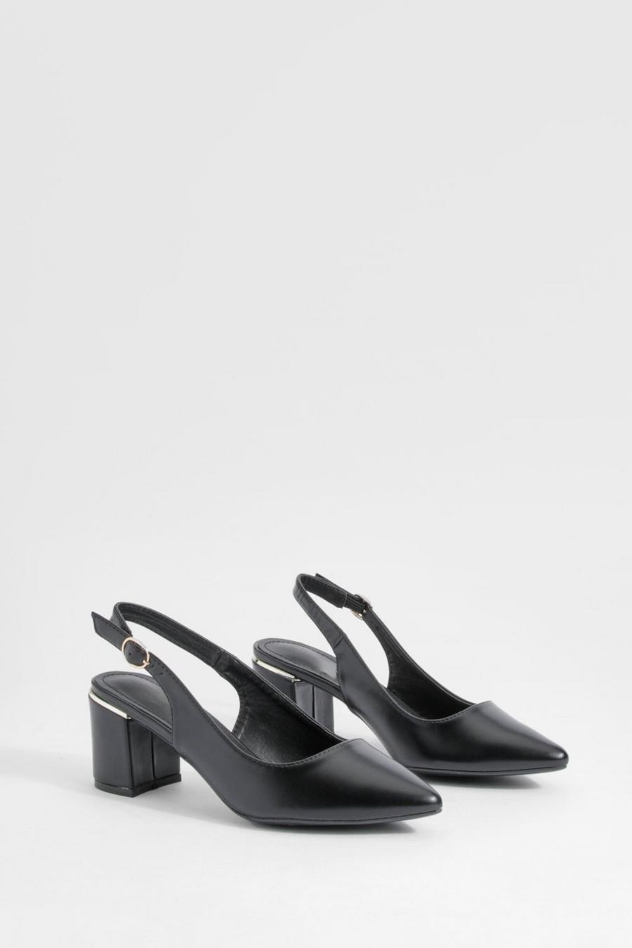 Black Block Heel Pointed Toe Court Shoes 