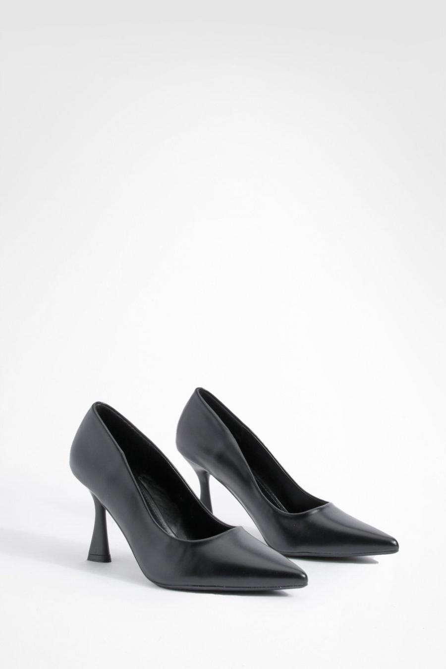 Black Square Heel Pointed Toe Court Shoes