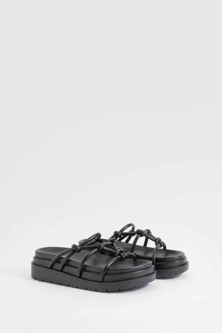Black Wide Width Knot Detail Chunky Slides