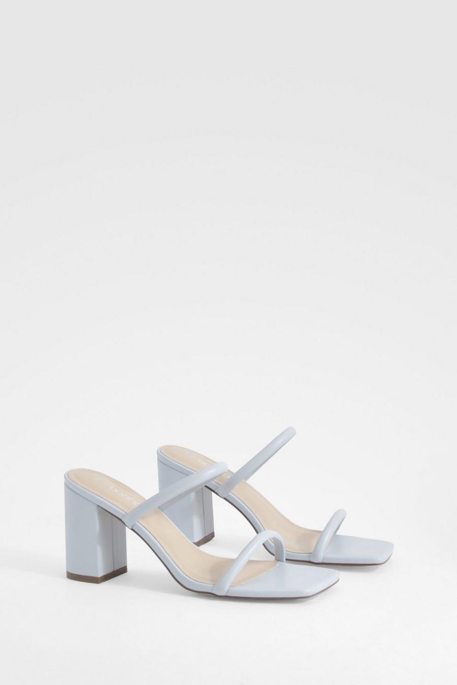 Blue Double Strap Square Toe Heeled Mules 
