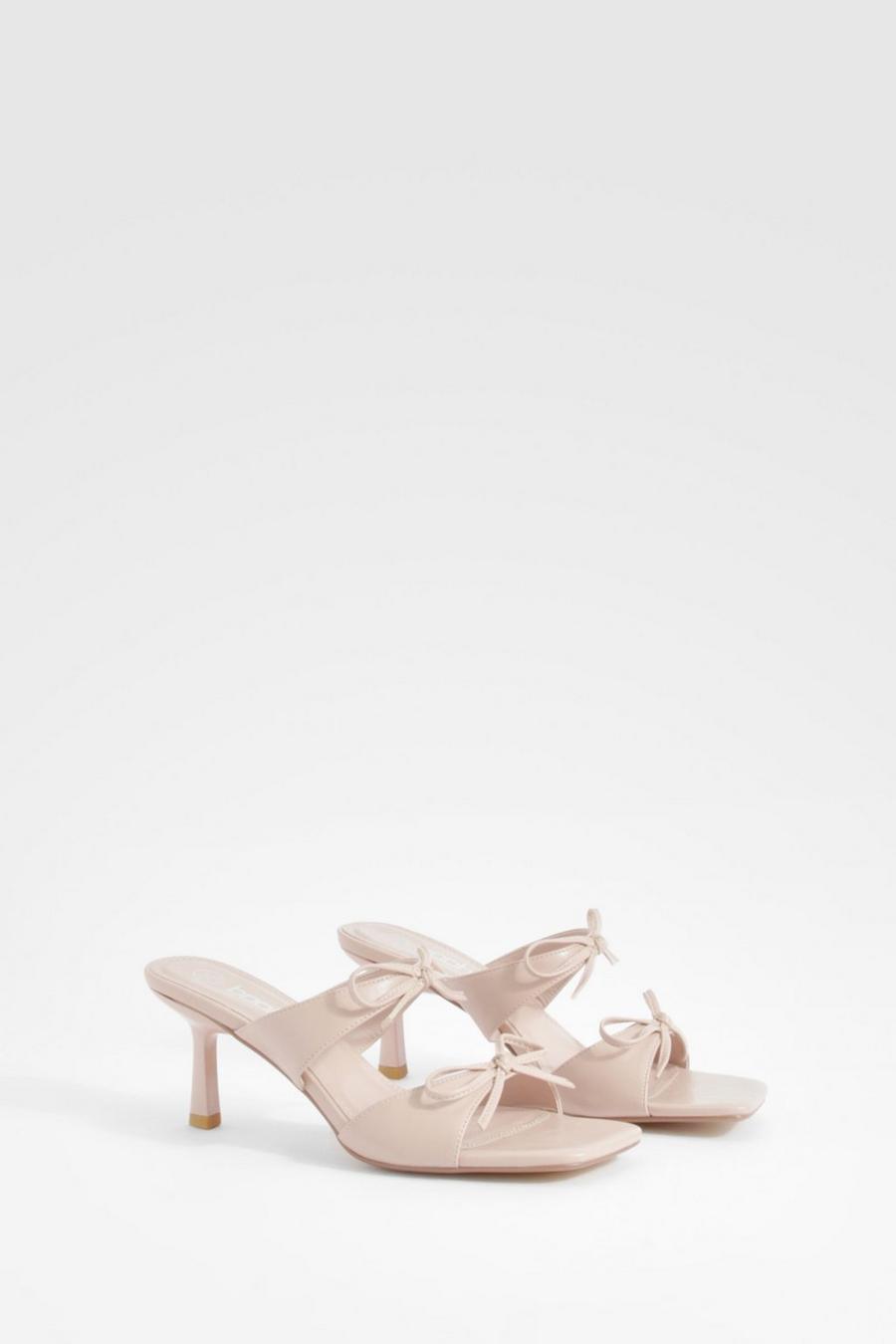 Nude Bow Detail Heeled Mules