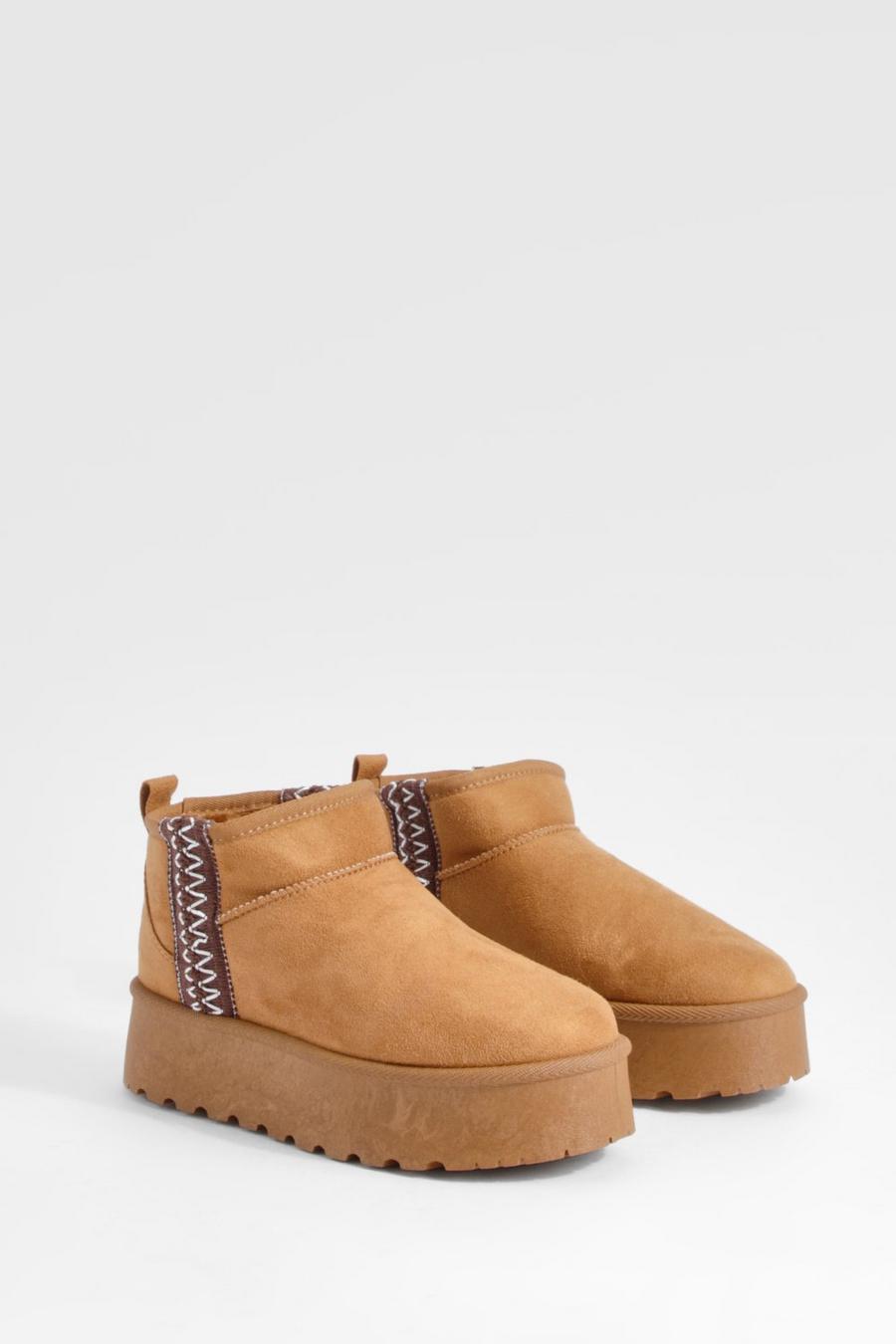 Chestnut Ultra Mini Embroidered Platform Cosy Boots  