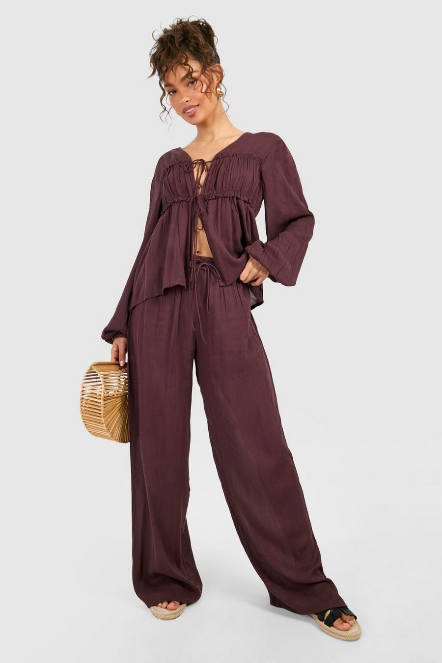 Chocolate Cheesecloth Wide Leg Trouser